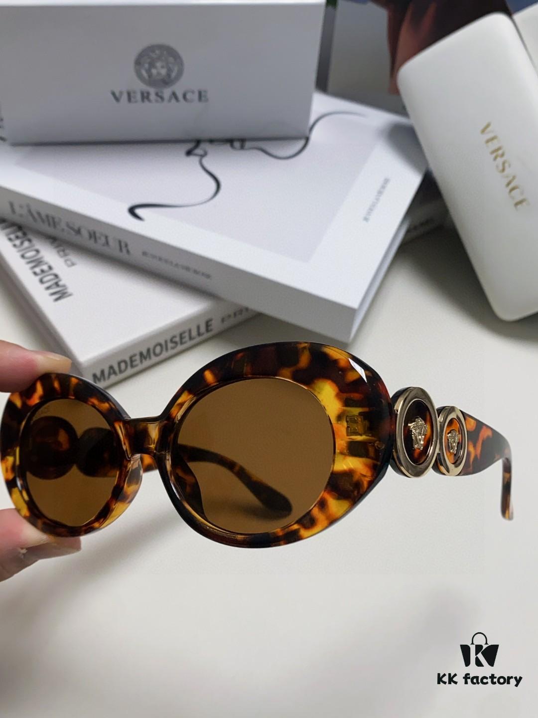 VERSACE Versace 2024 Latest Model C Style European and American High-End Unisex Round Frame Retro Casual Sunglasses, Celebrity-Inspired Carved Sun Protection Glasses