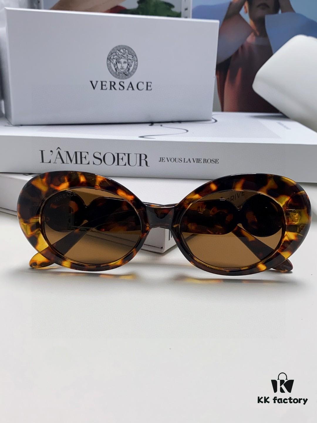 VERSACE Versace 2024 Latest Model C Style European and American High-End Unisex Round Frame Retro Casual Sunglasses, Celebrity-Inspired Carved Sun Protection Glasses