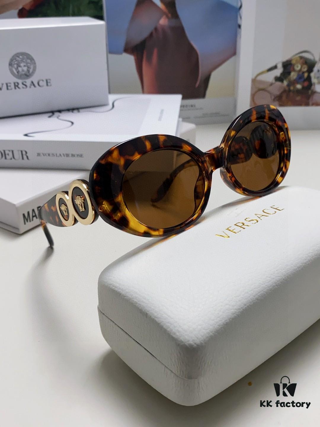 VERSACE Versace 2024 Latest Model C Style European and American High-End Unisex Round Frame Retro Casual Sunglasses, Celebrity-Inspired Carved Sun Protection Glasses