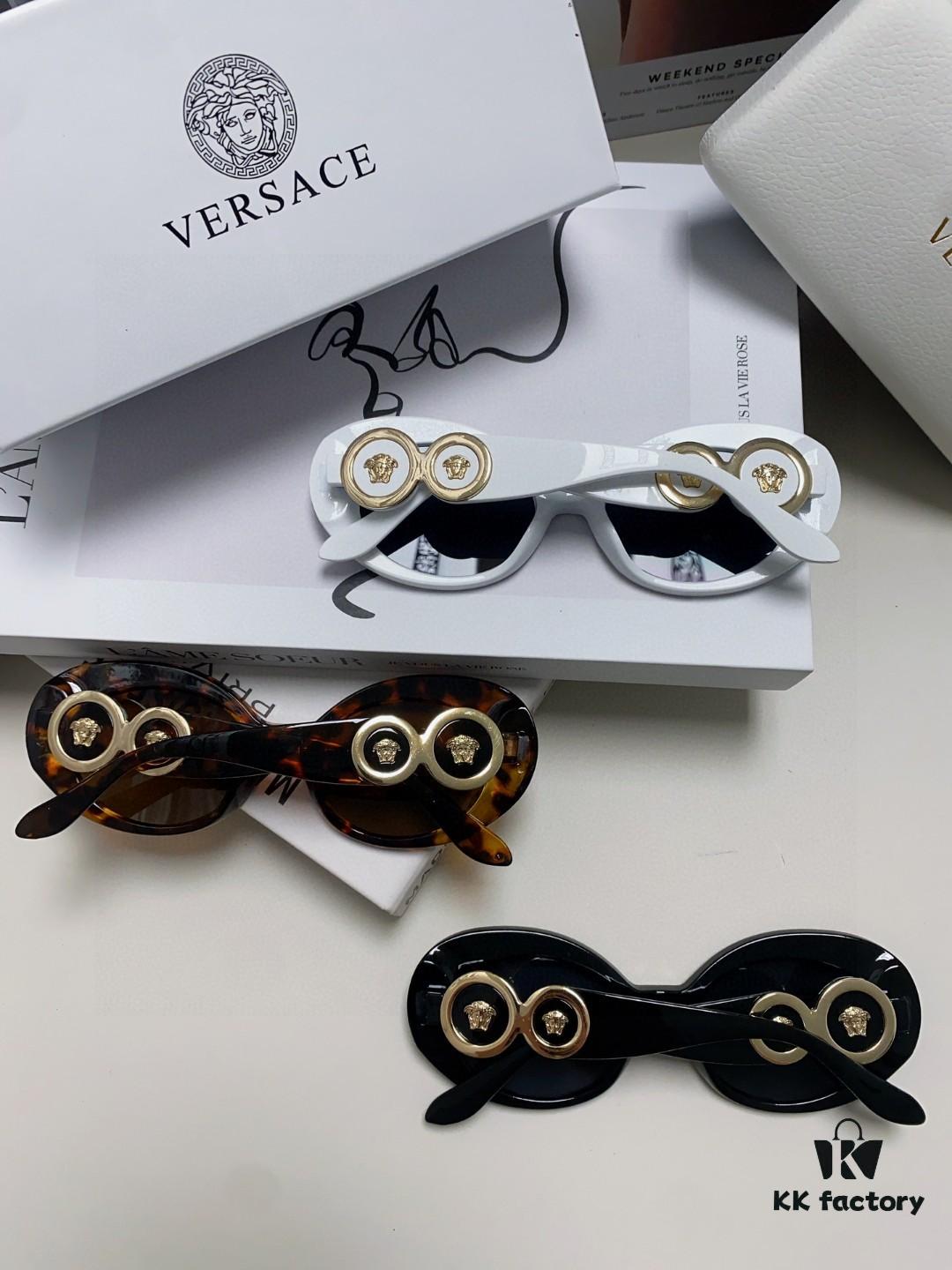 VERSACE Versace 2024 Latest Model C Style European and American High-End Unisex Round Frame Retro Casual Sunglasses, Celebrity-Inspired Carved Sun Protection Glasses