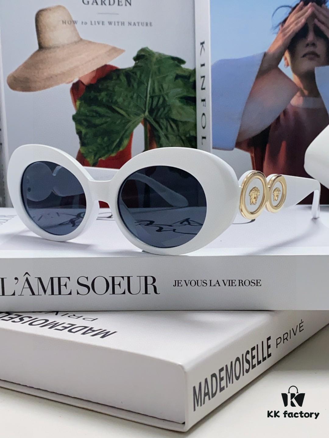 VERSACE Versace 2024 Latest Model C Style European and American High-End Unisex Round Frame Retro Casual Sunglasses, Celebrity-Inspired Carved Sun Protection Shades