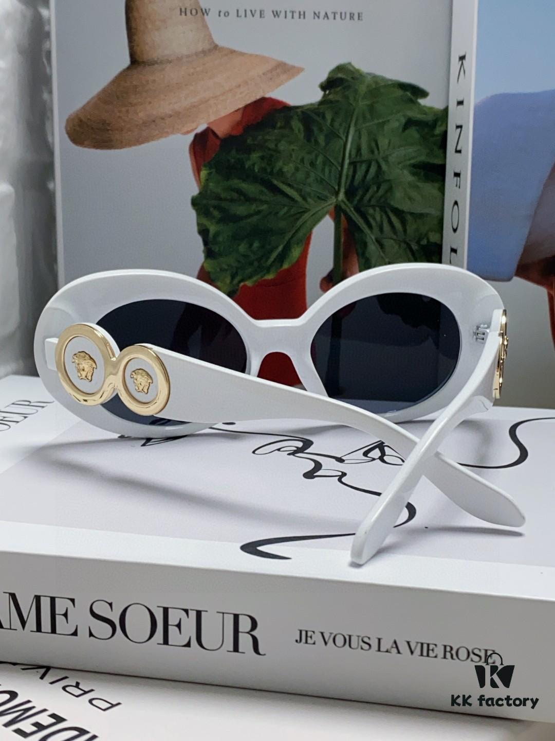 VERSACE Versace 2024 Latest Model C Style European and American High-End Unisex Round Frame Retro Casual Sunglasses, Celebrity-Inspired Carved Sun Protection Shades