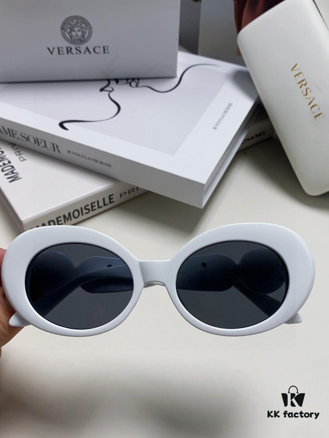 VERSACE Versace 2024 Latest Model C Style European and American High-End Unisex Round Frame Retro Casual Sunglasses, Celebrity-Inspired Carved Sun Protection Shades