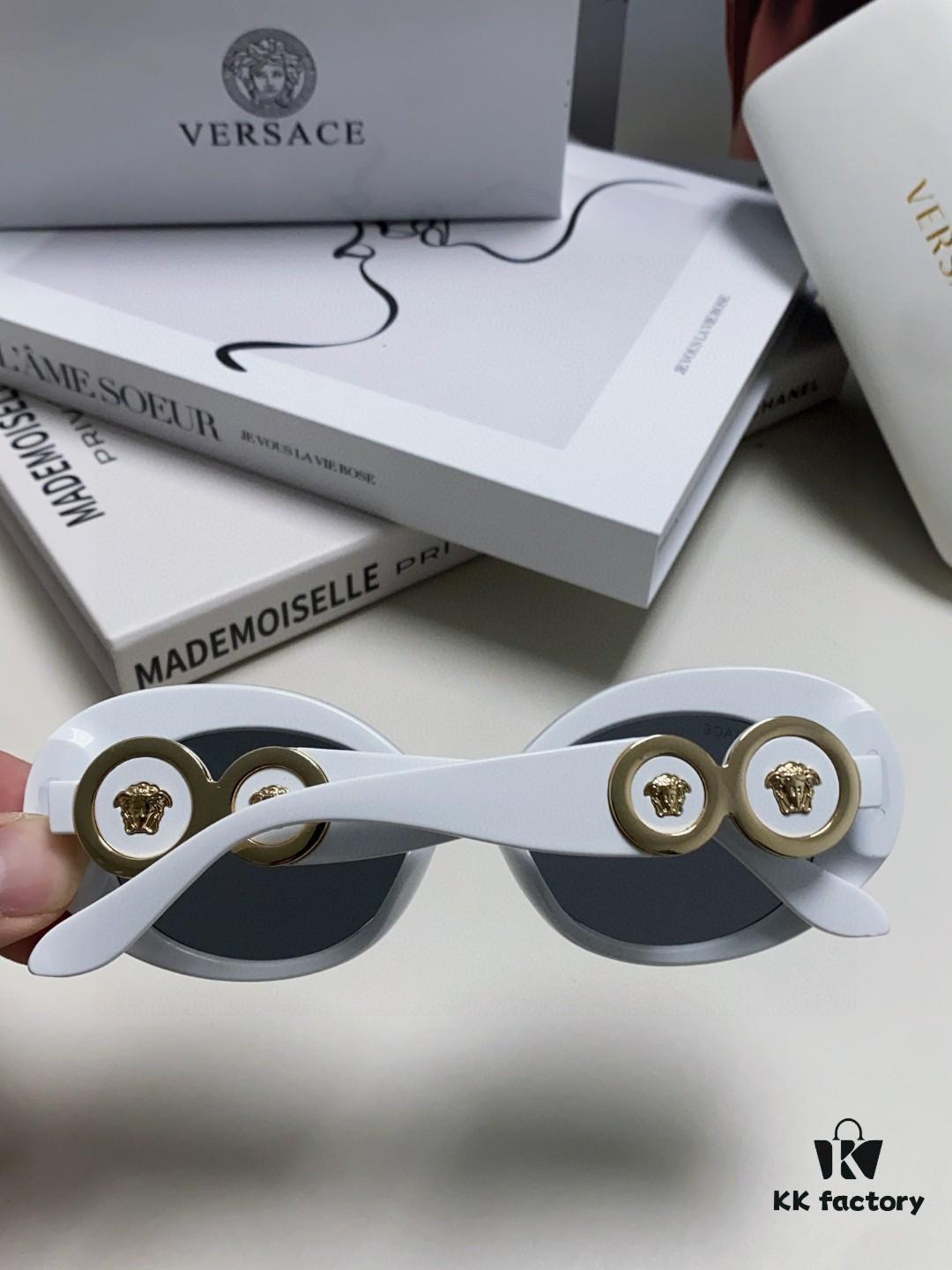 VERSACE Versace 2024 Latest Model C Style European and American High-End Unisex Round Frame Retro Casual Sunglasses, Celebrity-Inspired Carved Sun Protection Shades