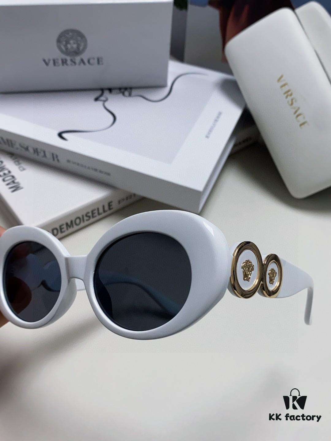 VERSACE Versace 2024 Latest Model C Style European and American High-End Unisex Round Frame Retro Casual Sunglasses, Celebrity-Inspired Carved Sun Protection Shades