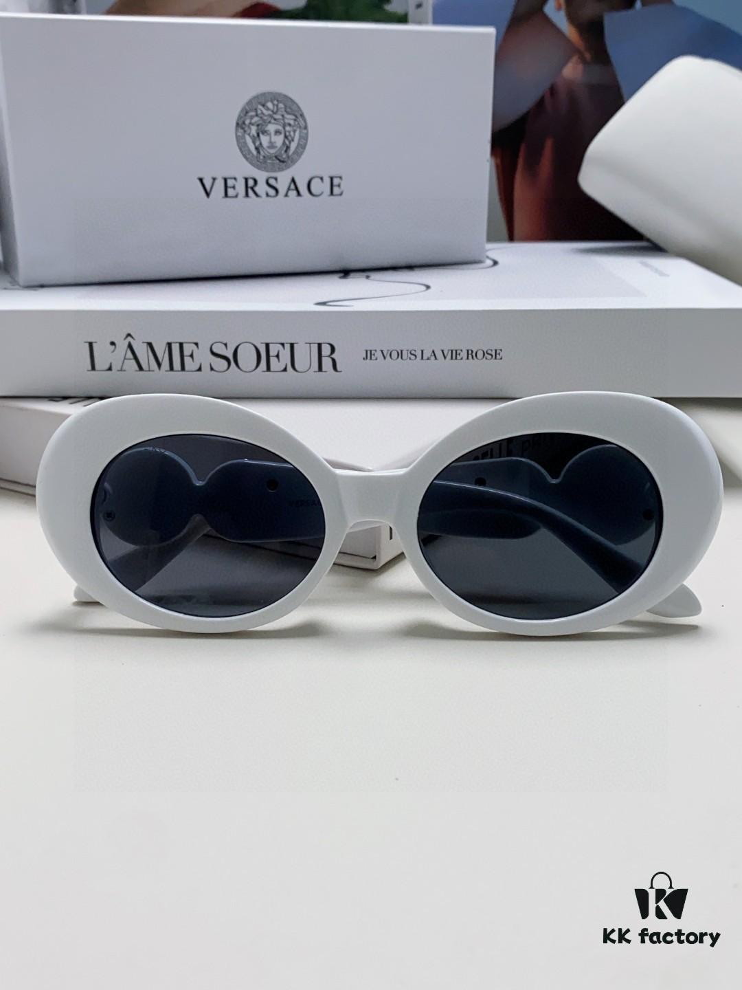 VERSACE Versace 2024 Latest Model C Style European and American High-End Unisex Round Frame Retro Casual Sunglasses, Celebrity-Inspired Carved Sun Protection Shades