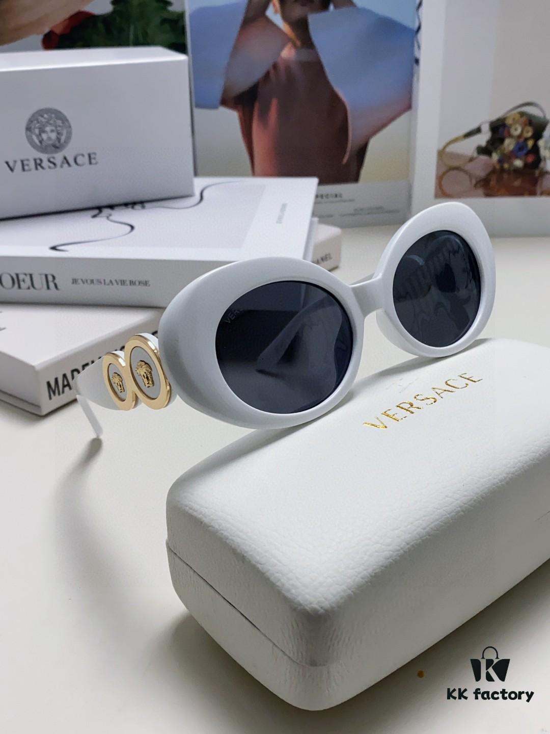 VERSACE Versace 2024 Latest Model C Style European and American High-End Unisex Round Frame Retro Casual Sunglasses, Celebrity-Inspired Carved Sun Protection Shades