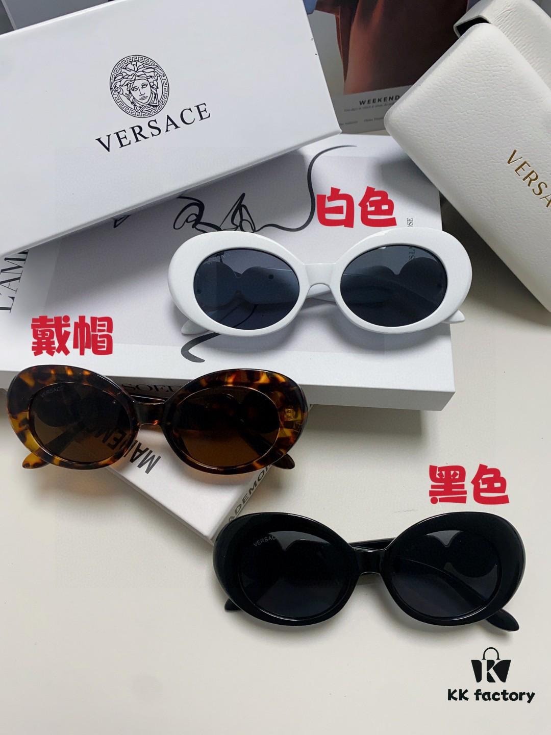 VERSACE Versace 2024 Latest Model C Style European and American High-End Unisex Round Frame Retro Casual Sunglasses, Celebrity-Inspired Carved Sun Protection Shades