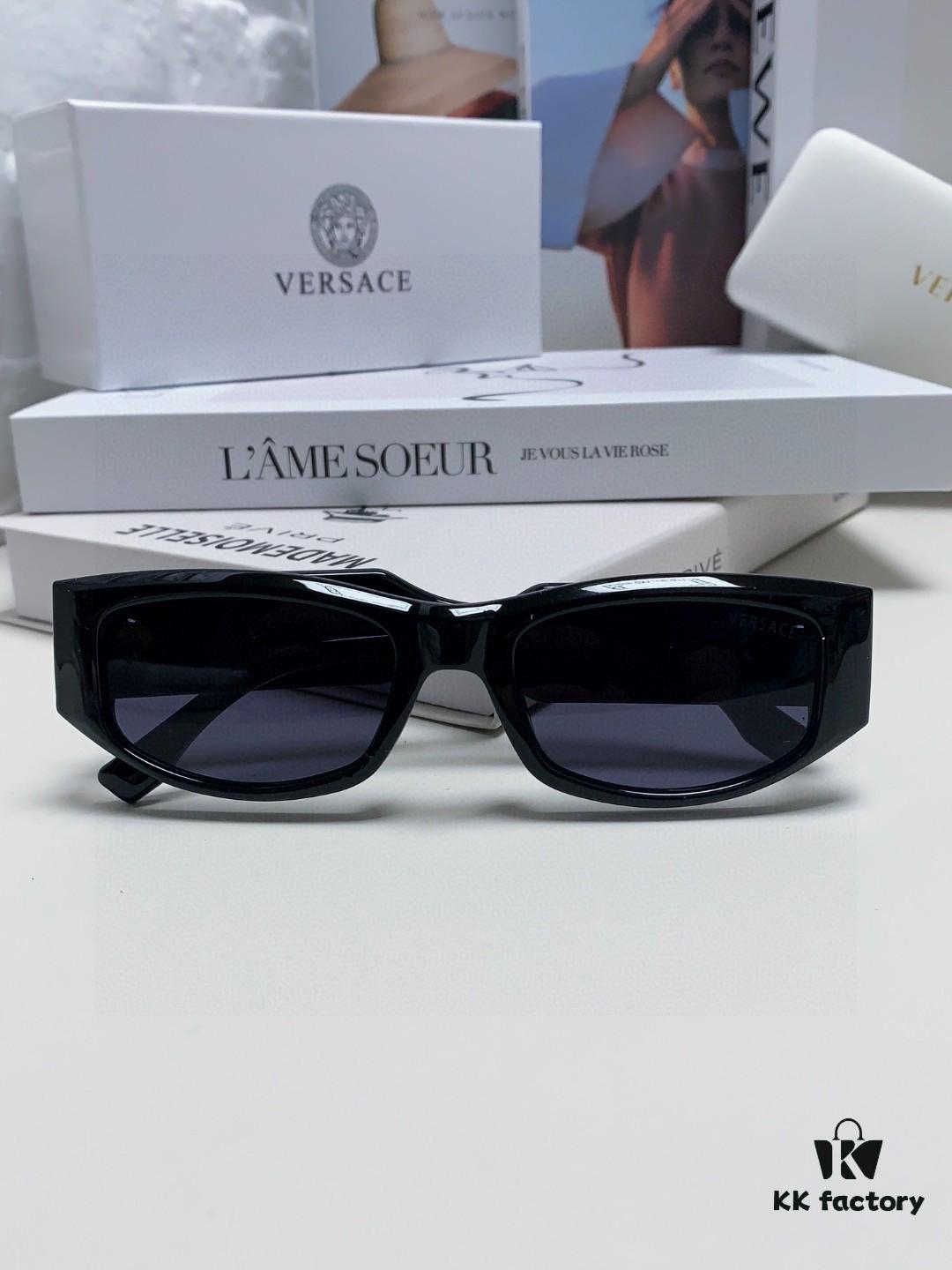 Versace 2014 New Small Frame Sunglasses for Women, High-End Letter Design Unisex Square Sunglasses, Vintage Style Men's and Women's Eyewear