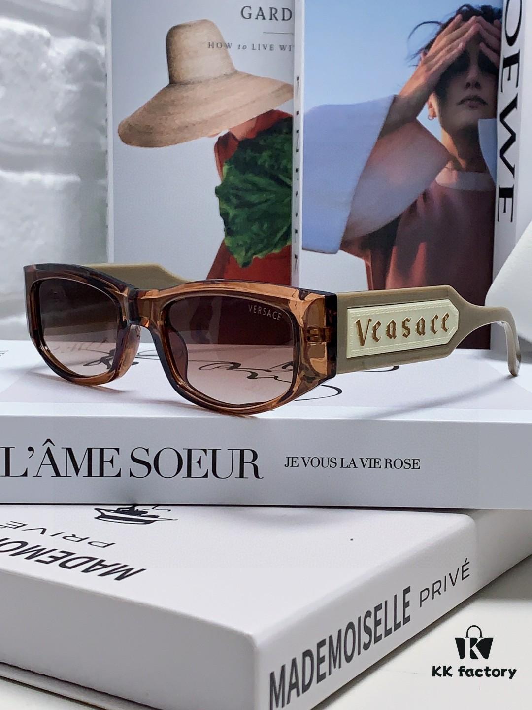 Versace 2014 New Small Frame Sunglasses for Women, Stylish Lettered Sunglasses, Square Frame Unisex Retro Sunglasses for Men and Women