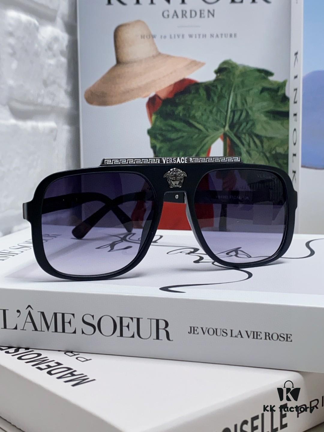 VERSACE Vintage-Style Sunglasses with Metal Decorations and Medusa Logo, Fashion Unisex Sun Glasses for Street Photography