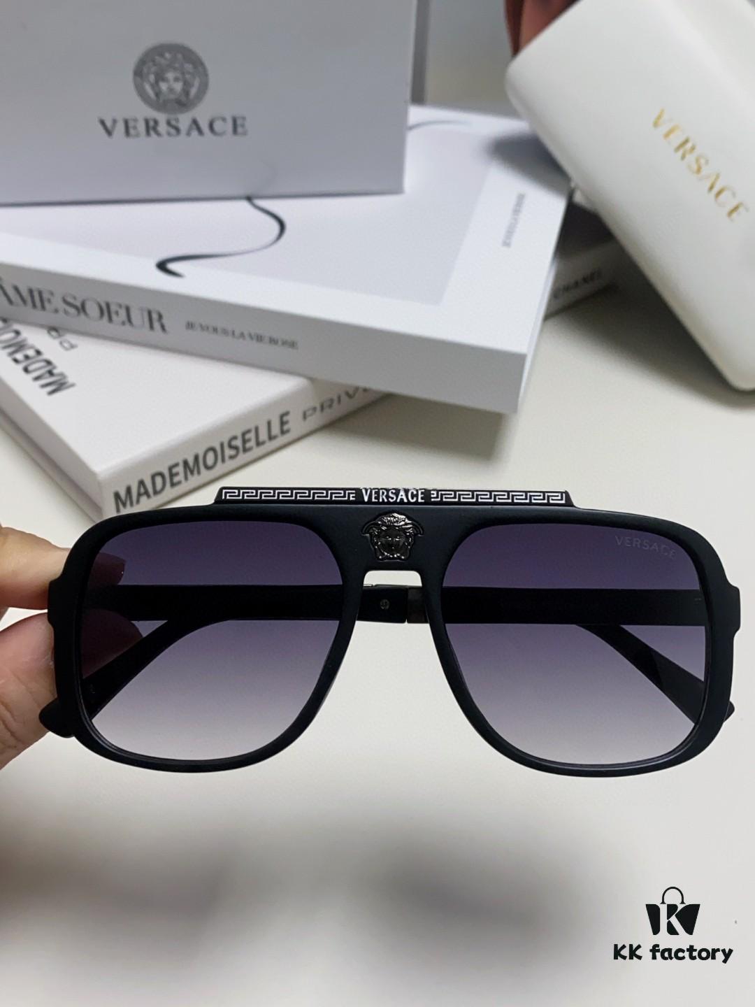 VERSACE Vintage-Style Sunglasses with Metal Decorations and Medusa Logo, Fashion Unisex Sun Glasses for Street Photography