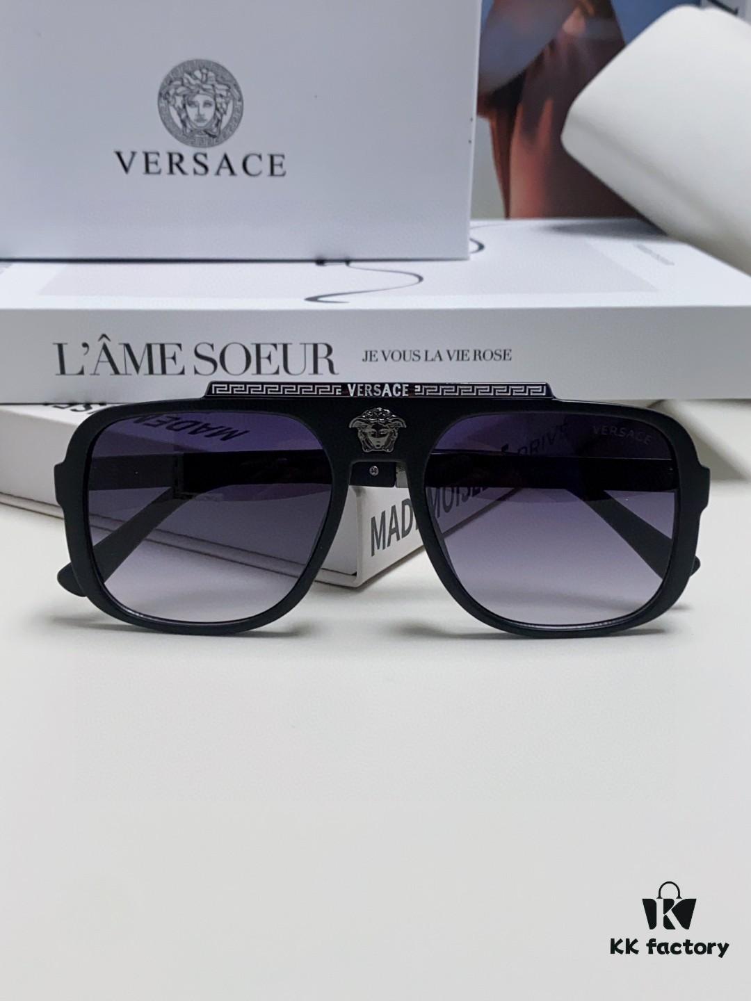 VERSACE Vintage-Style Sunglasses with Metal Decorations and Medusa Logo, Fashion Unisex Sun Glasses for Street Photography