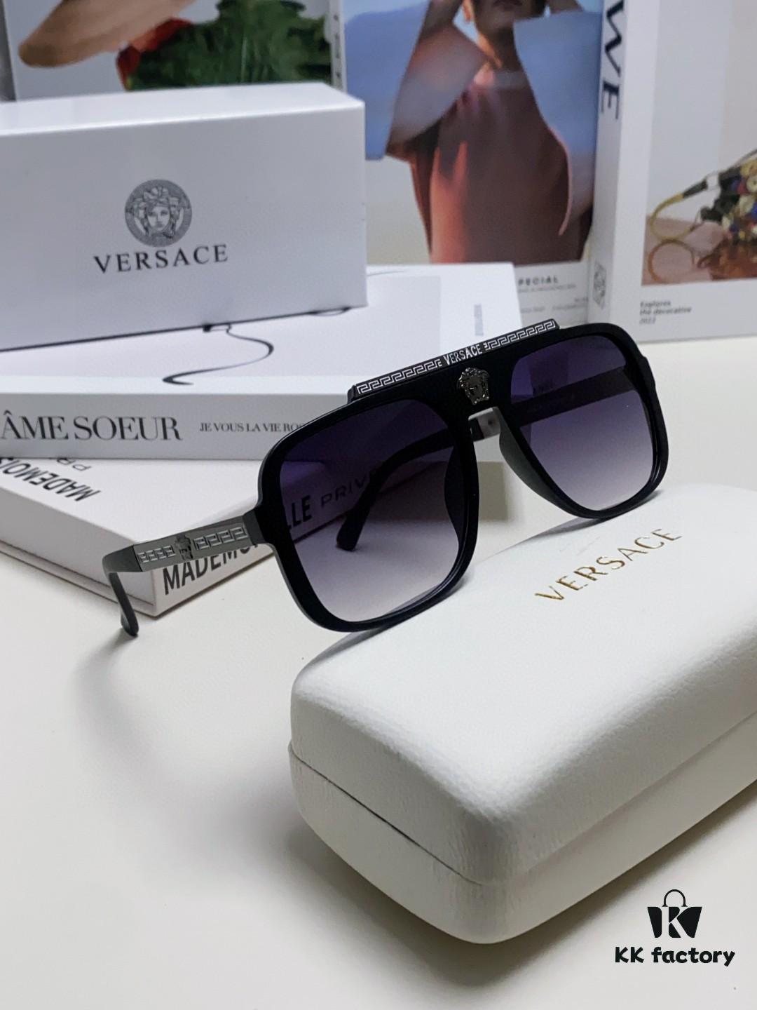 VERSACE Vintage-Style Sunglasses with Metal Decorations and Medusa Logo, Fashion Unisex Sun Glasses for Street Photography