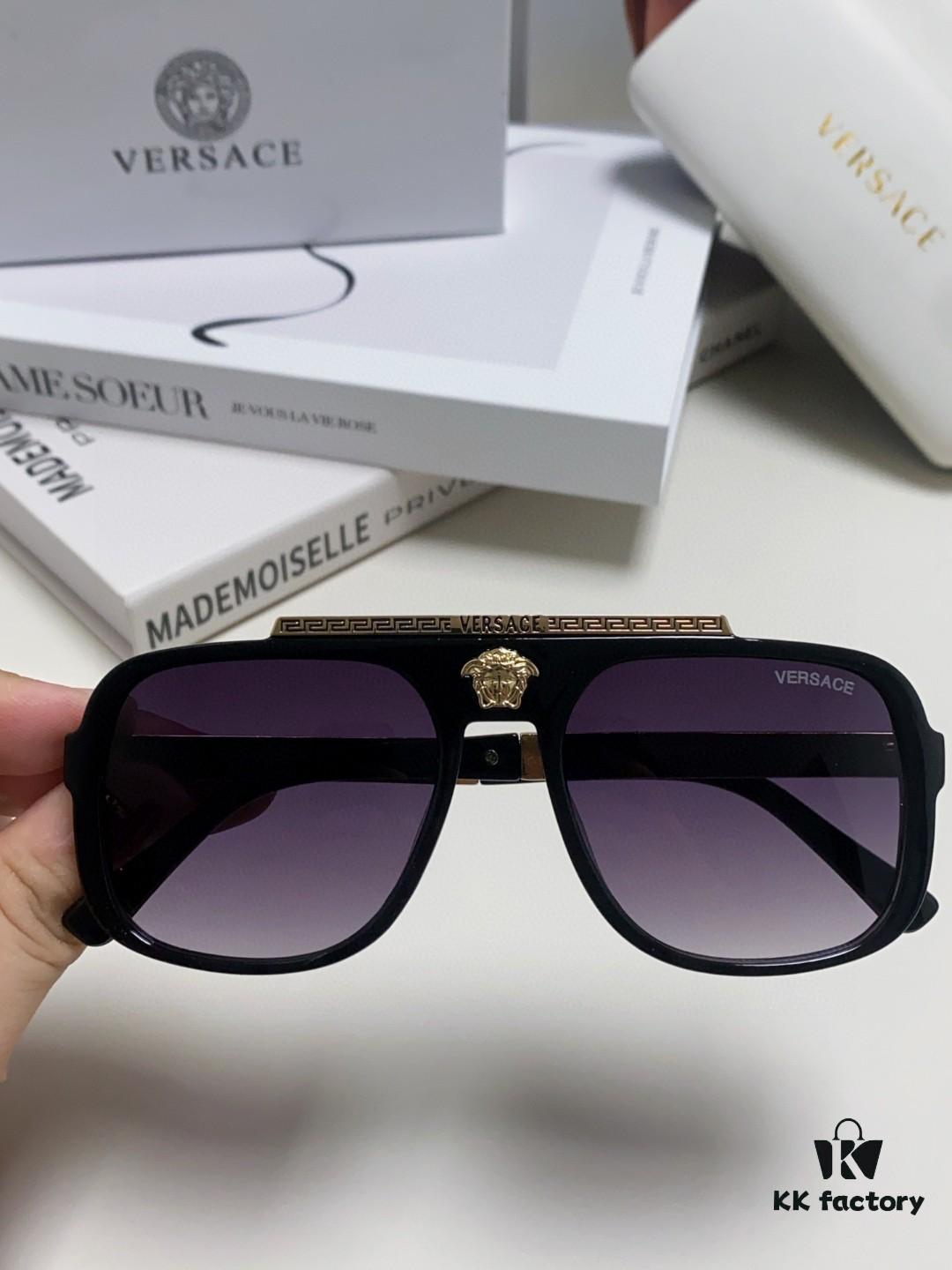 VERSACE Vintage-Style Sunglasses with Metal Decoration, Retro Unisex Sun Glasses Featuring Medusa Logo for Street Photography