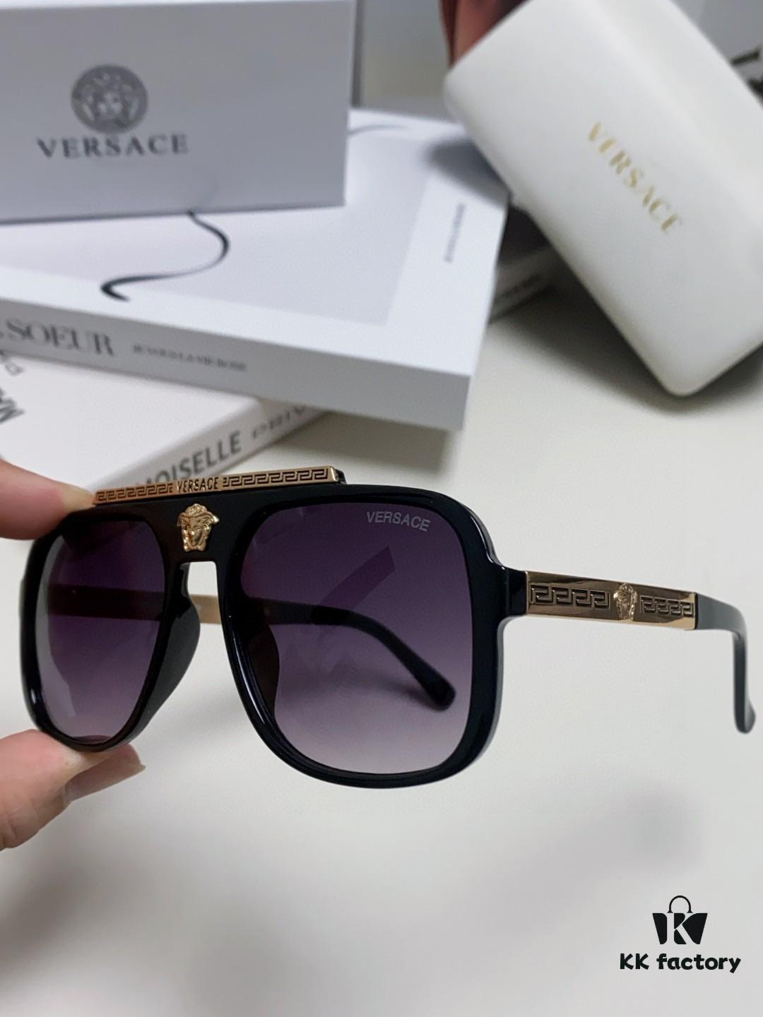 VERSACE Vintage-Style Sunglasses with Metal Decoration, Retro Unisex Sun Glasses Featuring Medusa Logo for Street Photography