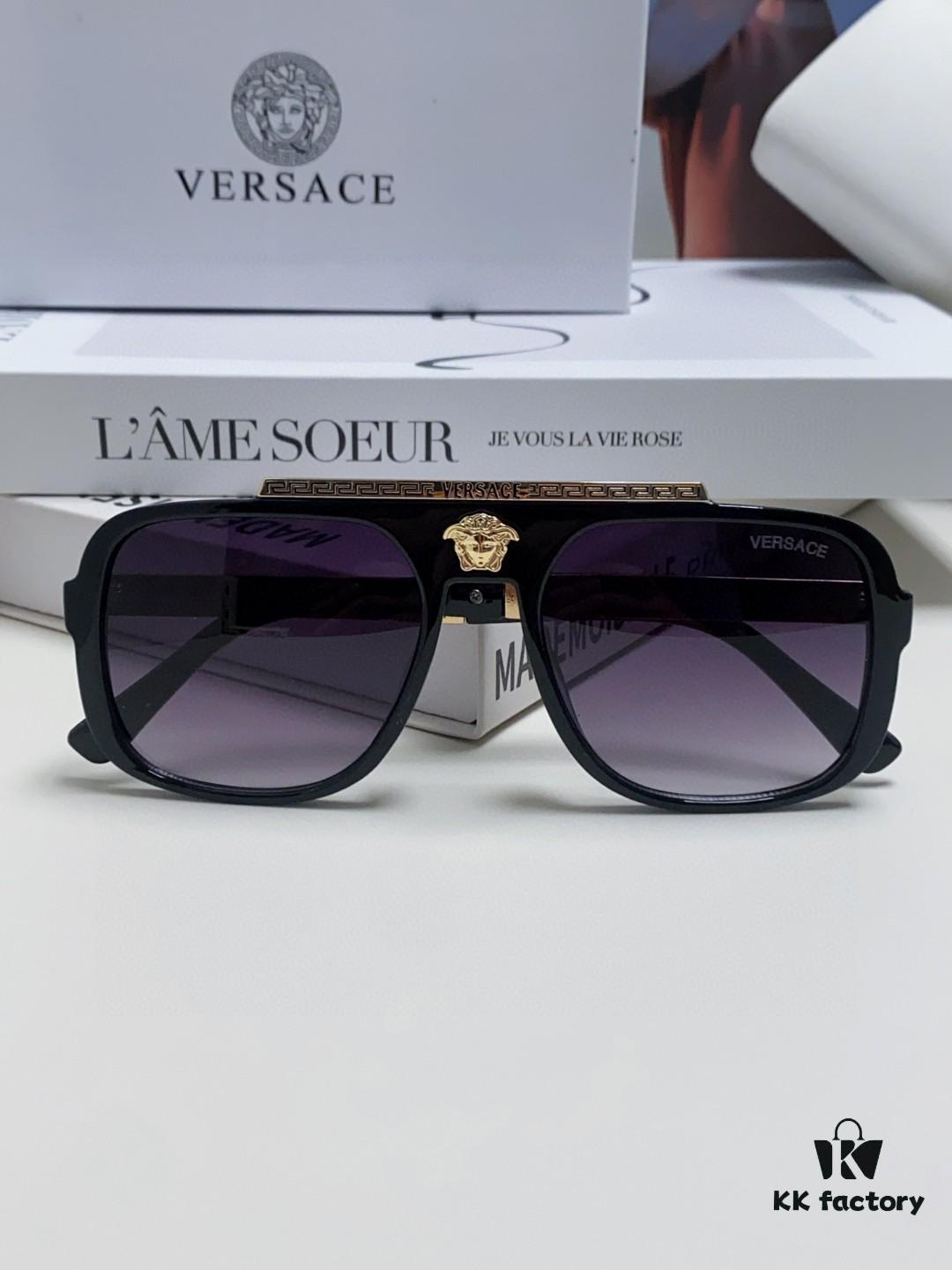 VERSACE Vintage-Style Sunglasses with Metal Decoration, Retro Unisex Sun Glasses Featuring Medusa Logo for Street Photography