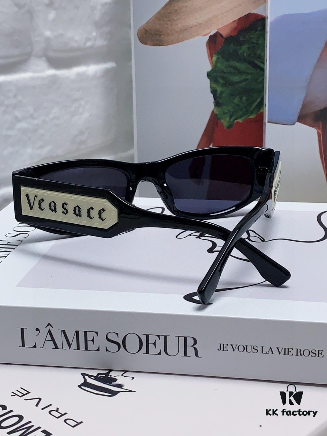 Versace 2014 New Small Frame Sunglasses for Women, Stylish Letter Design Unisex Square Sunglasses, Vintage-Inspired Men's and Women's Eyewear