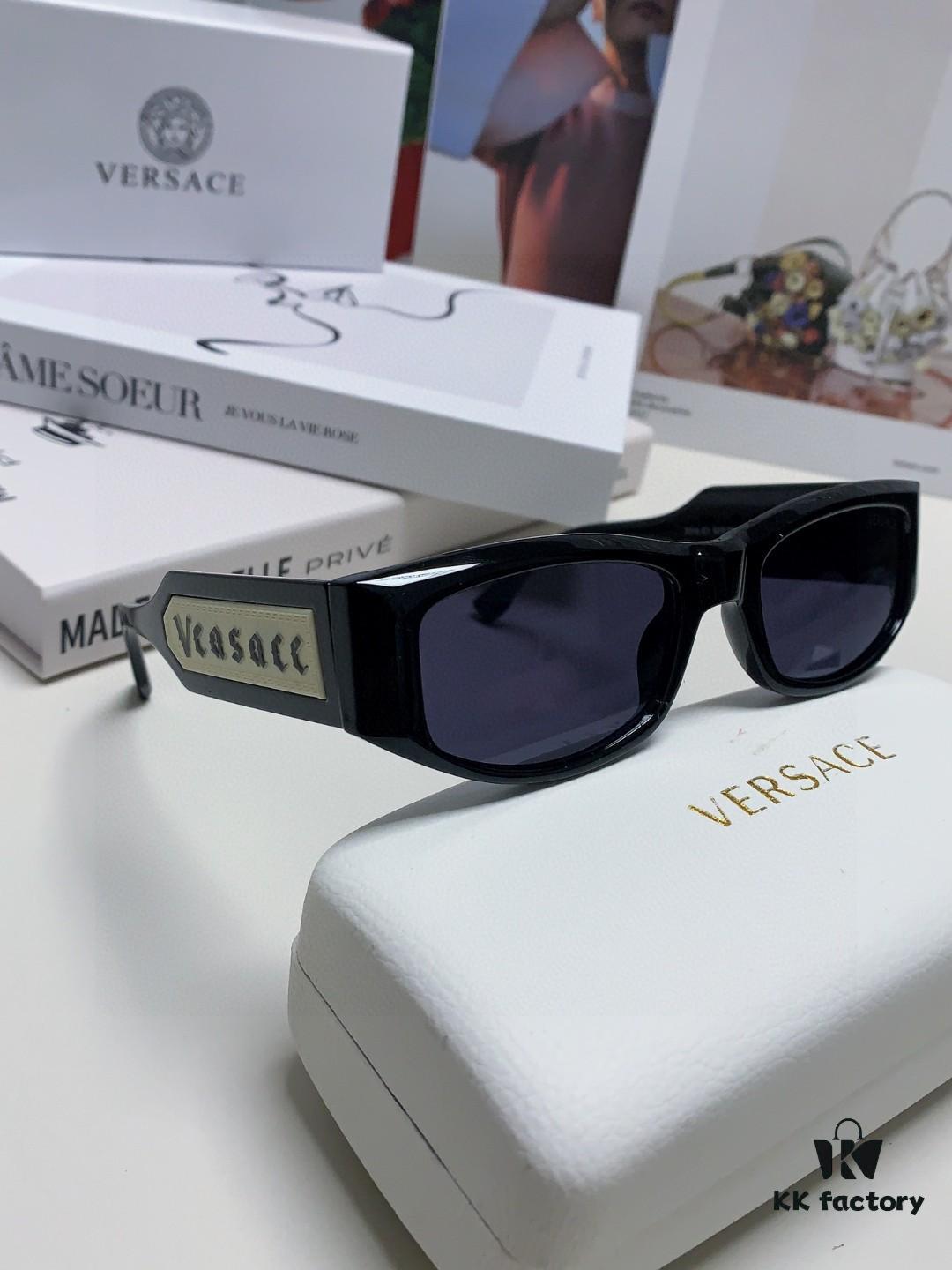 Versace 2014 New Small Frame Sunglasses for Women, Stylish Letter Design Unisex Square Sunglasses, Vintage-Inspired Men's and Women's Eyewear