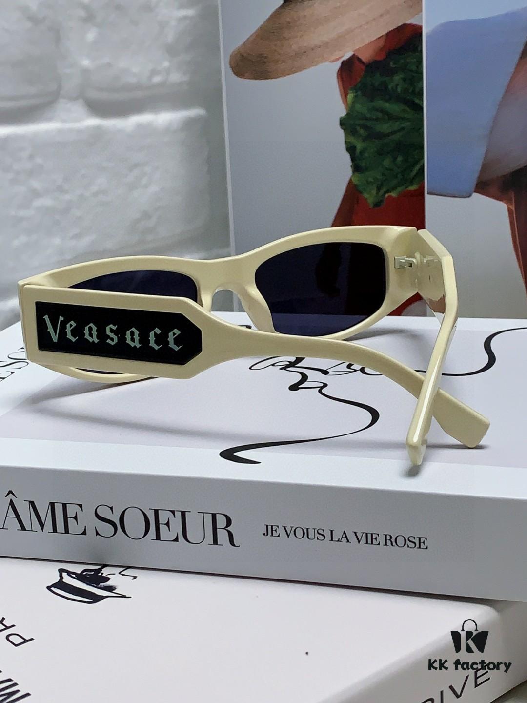 Versace 2014 New Small Frame Sunglasses for Women, Stylish Letter Design Unisex Square Sunglasses, Vintage-Inspired Men's and Women's Eyewear