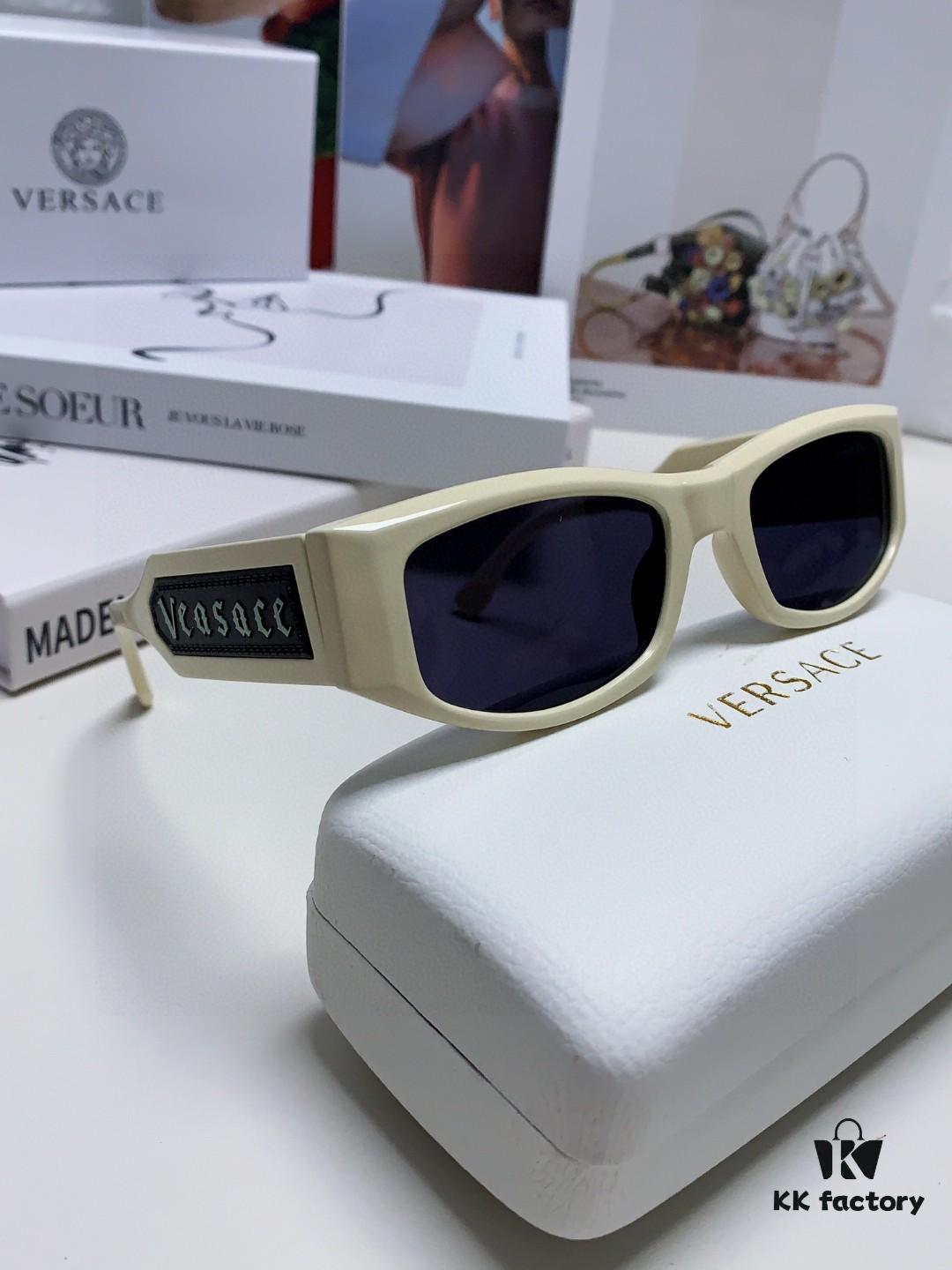Versace 2014 New Small Frame Sunglasses for Women, Stylish Letter Design Unisex Square Sunglasses, Vintage-Inspired Men's and Women's Eyewear