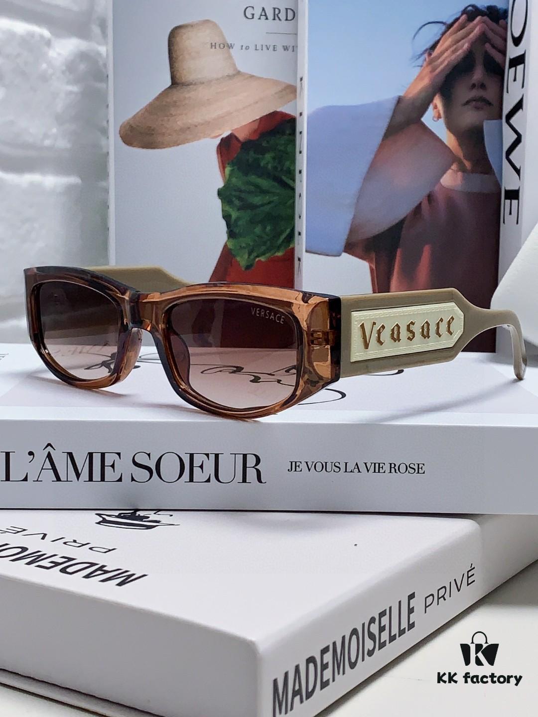 Versace 2014 New Small Frame Sunglasses for Women, Luxury Letter Design Unisex Square Sunglasses, Stylish Retro Glasses for Men and Women