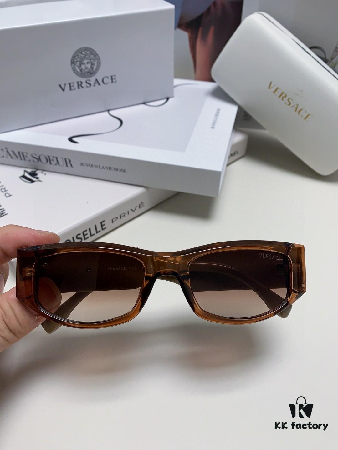 Versace 2014 New Small Frame Sunglasses for Women, Luxury Letter Design Unisex Square Sunglasses, Stylish Retro Glasses for Men and Women
