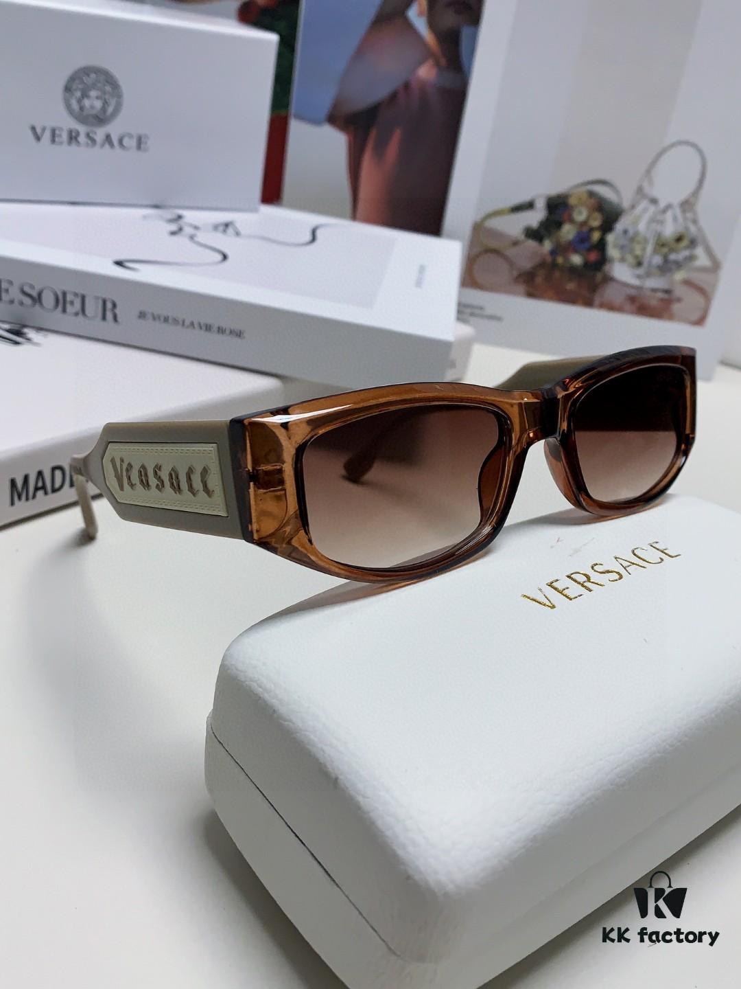 Versace 2014 New Small Frame Sunglasses for Women, Luxury Letter Design Unisex Square Sunglasses, Stylish Retro Glasses for Men and Women