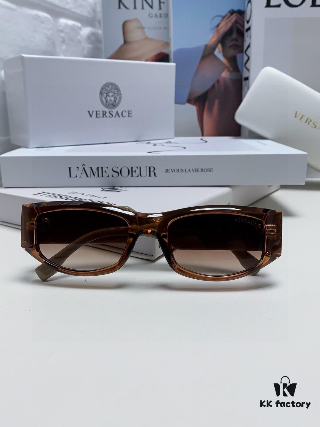 Versace 2014 New Small Frame Sunglasses for Women, Luxury Letter Design Unisex Square Sunglasses, Stylish Retro Glasses for Men and Women