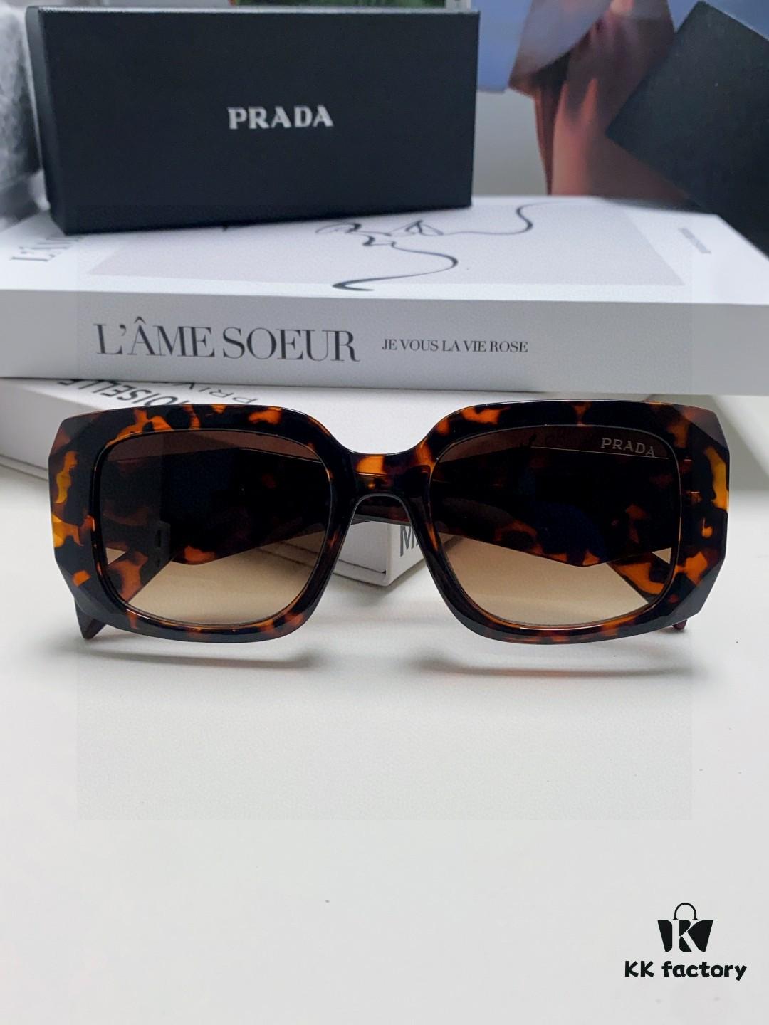 Prada 2025 New Retro Inverted Triangle Logo Sunglasses for Women, Stylish and Elegant Square Frame, Slimming Design