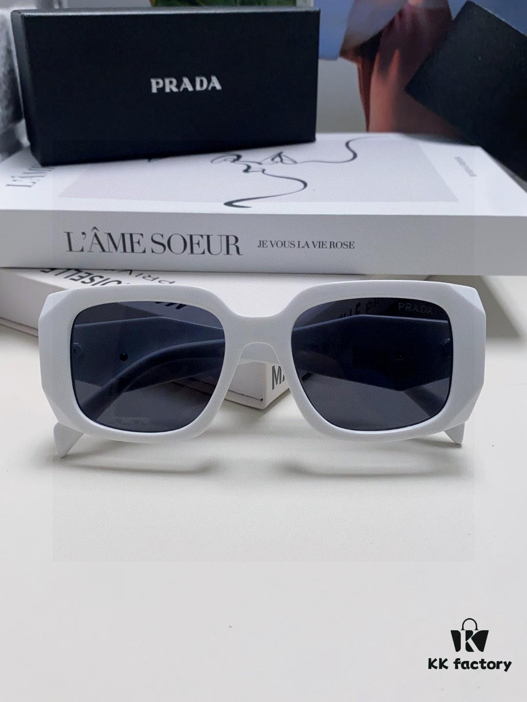 Prada 2025 New Retro Inverted Triangle Logo Sunglasses for Women, Stylish and Slimming Square Frame, High-End Fashion Sun Glasses