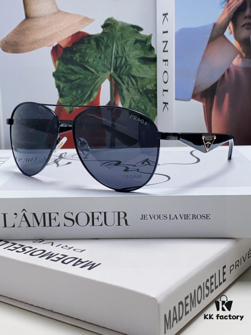 Prada 2024 New Polarized Sunglasses with Print Double Bridge Aviator Shades Classic Unisex UV and Blue Light Protection Driving Sunglasses