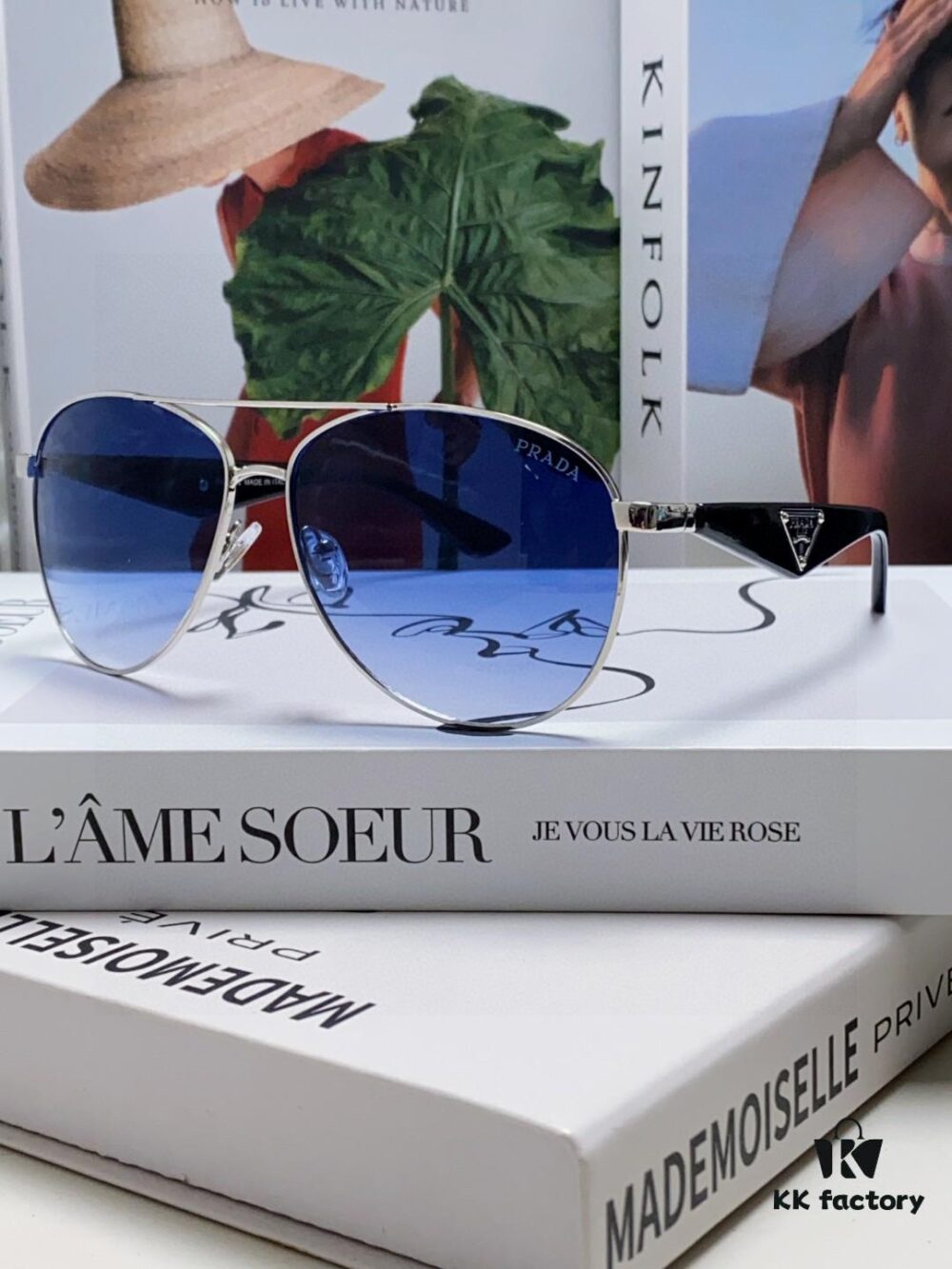 Prada 2024 New Polarized Print Double-Bridge Sunglasses Classic Aviator UV and Blue Light Blocking Unisex Driving Sunglasses