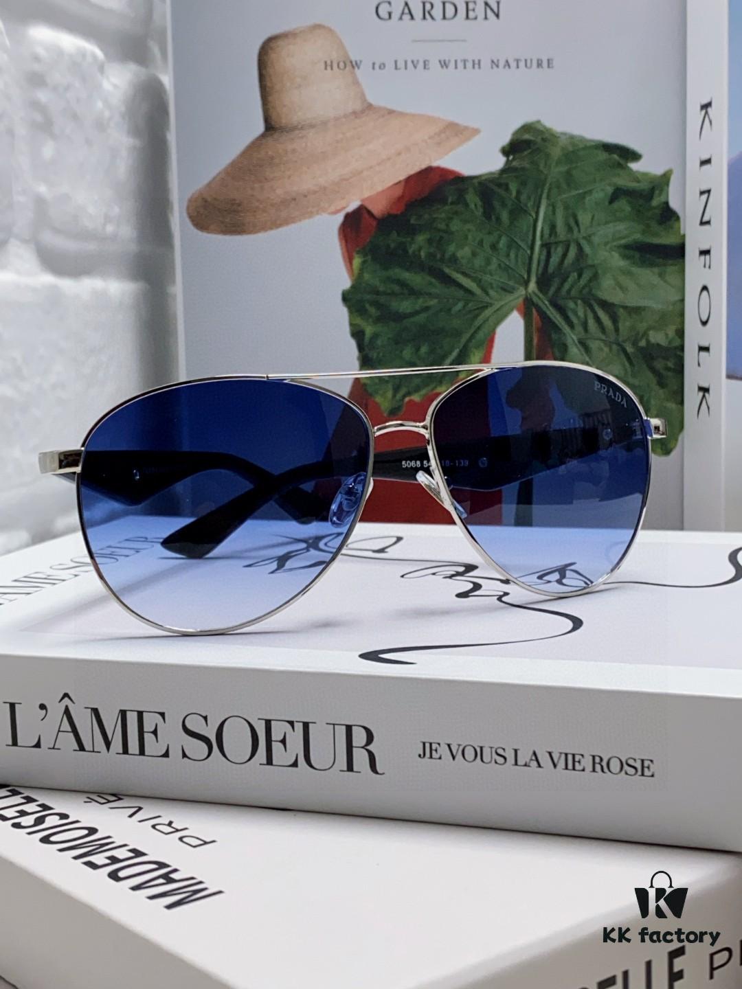 Prada 2024 New Polarized Sunglasses with Print Double Bridge Aviator Classic Frog-eye Sunglasses for Driving, UV and Blue Light Protection, Unisex Sun Glasses