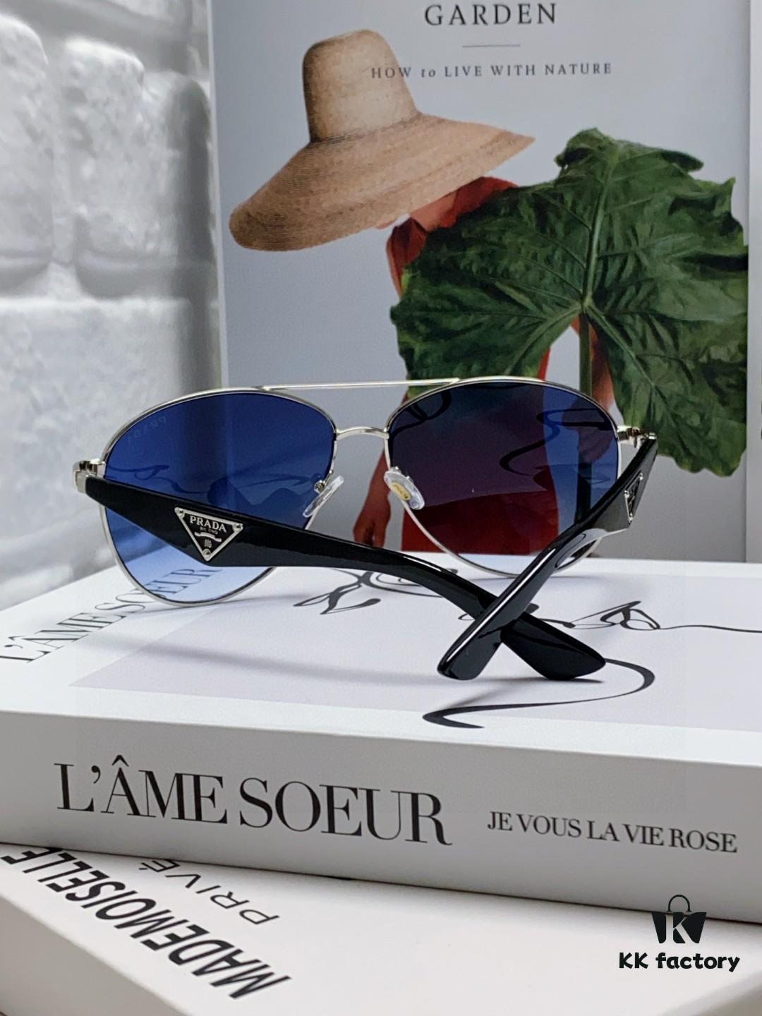 Prada 2024 New Polarized Sunglasses with Print Double Bridge Aviator Classic Frog-eye Sunglasses for Driving, UV and Blue Light Protection, Unisex Sun Glasses