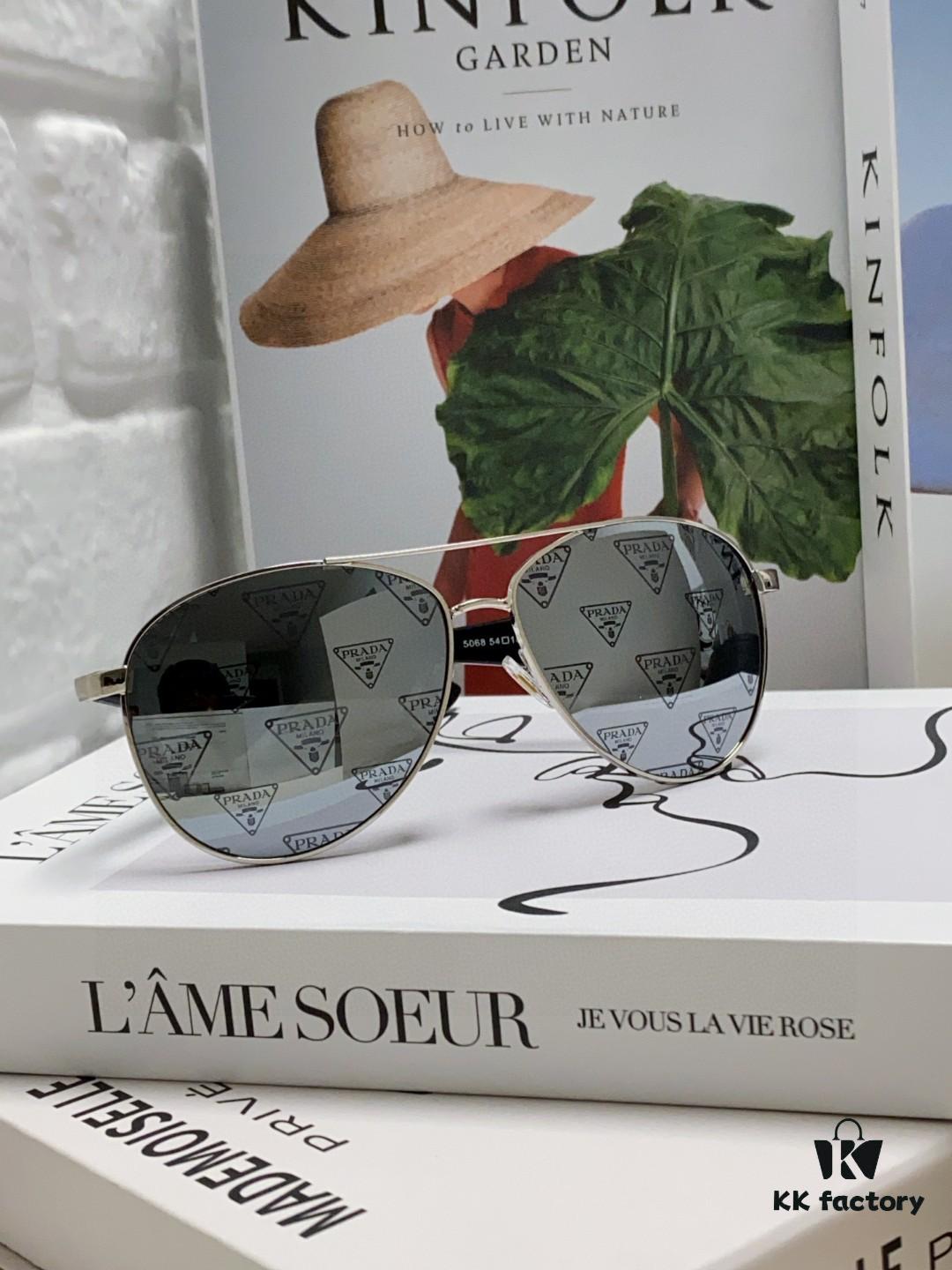 Prada 2024 New Polarized Print Double-Bridge Sunglasses Classic Aviator Style Unisex UV and Blue Light Protection Driving Sunglasses