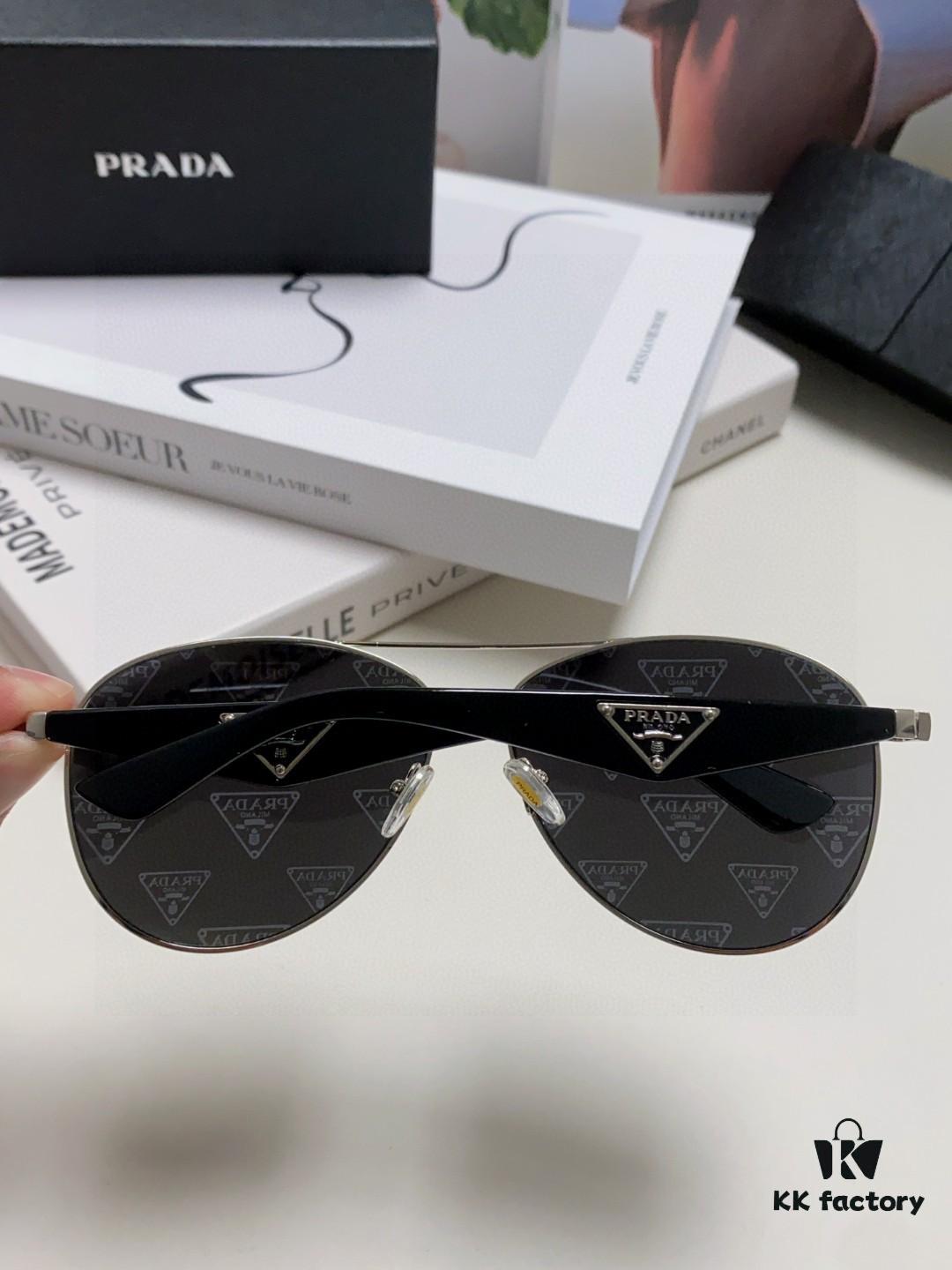 Prada 2024 New Polarized Print Double-Bridge Sunglasses Classic Aviator Style Unisex UV and Blue Light Protection Driving Sunglasses