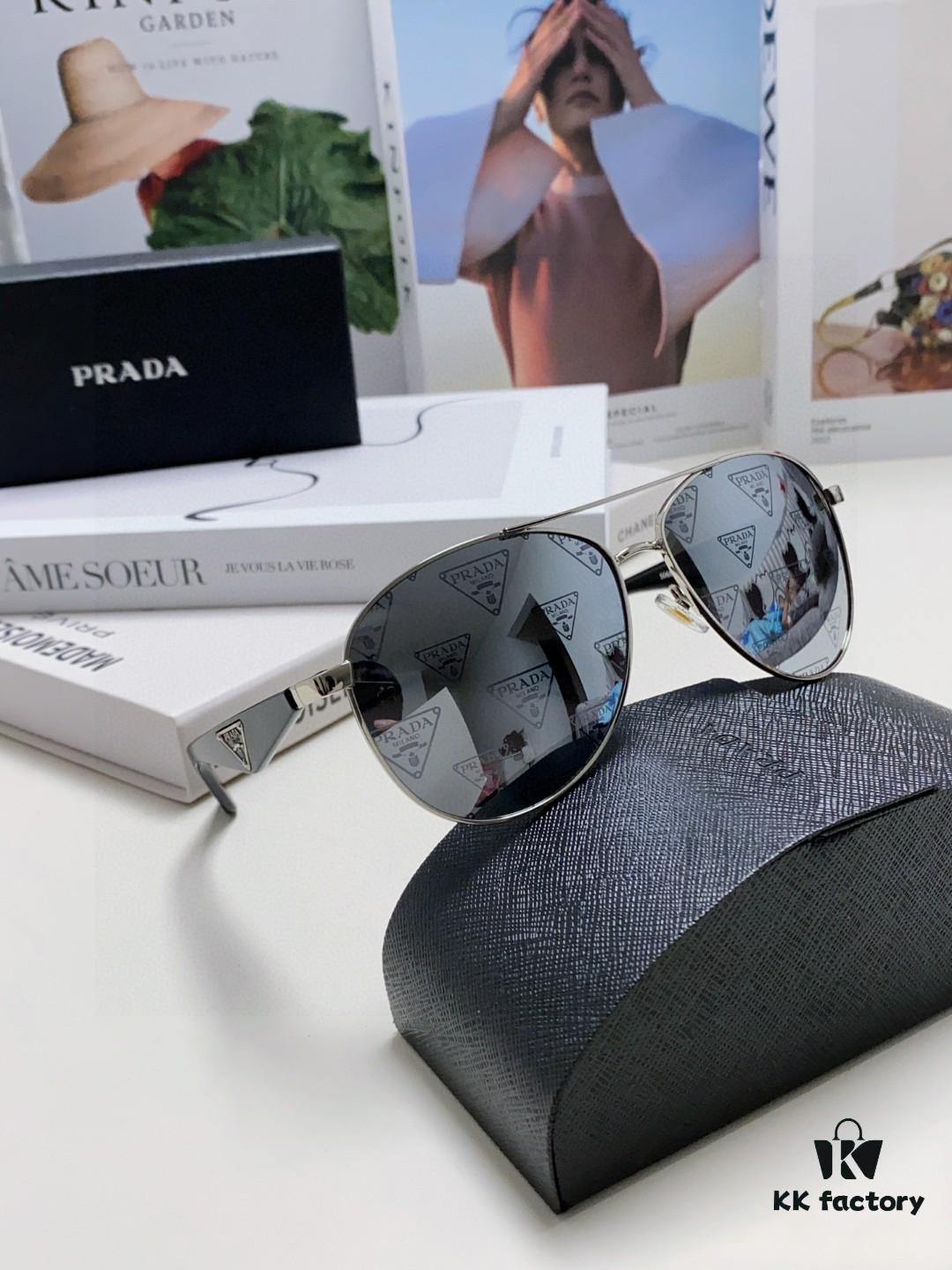 Prada 2024 New Polarized Print Double-Bridge Sunglasses Classic Aviator Style Unisex UV and Blue Light Protection Driving Sunglasses