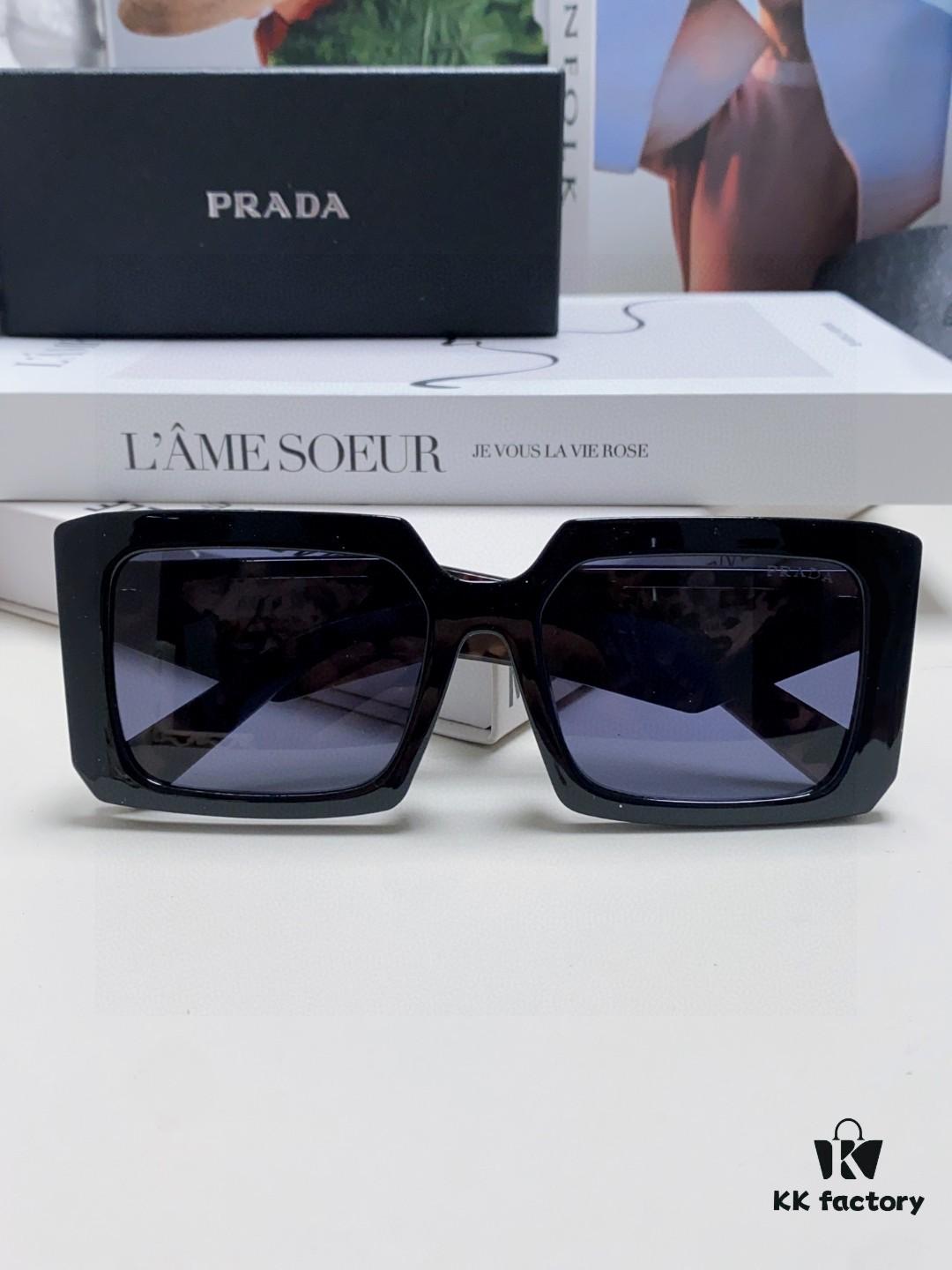 Prada 2025 Fashionable Metal Polygonal Oversized Sunglasses Unisex, Checkered Lens Stylish Sun Glasses for Men and Women