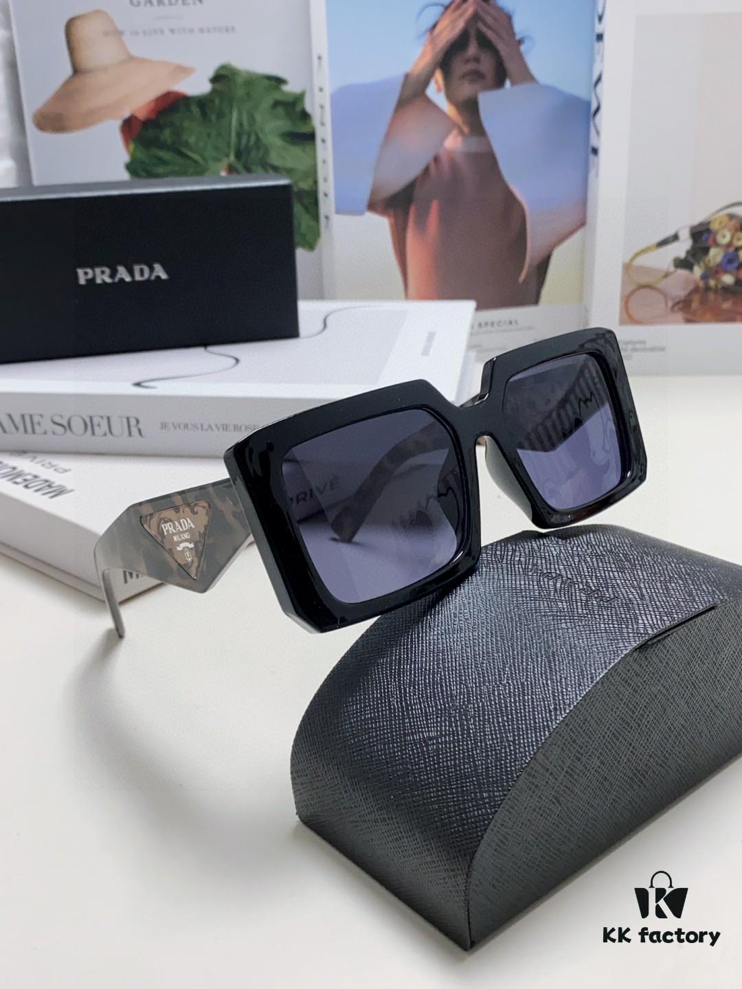 Prada 2025 Fashionable Metal Polygonal Oversized Sunglasses Unisex, Checkered Lens Stylish Sun Glasses for Men and Women