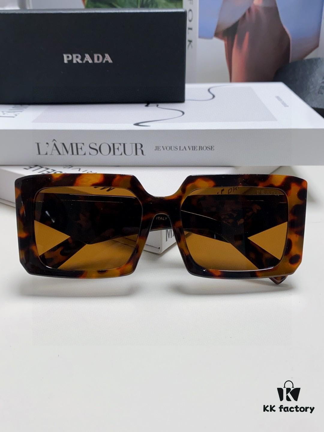 Prada 2025 Fashion Metal Polygonal Oversized Sunglasses Unisex, Checkered Lens Sun Glasses