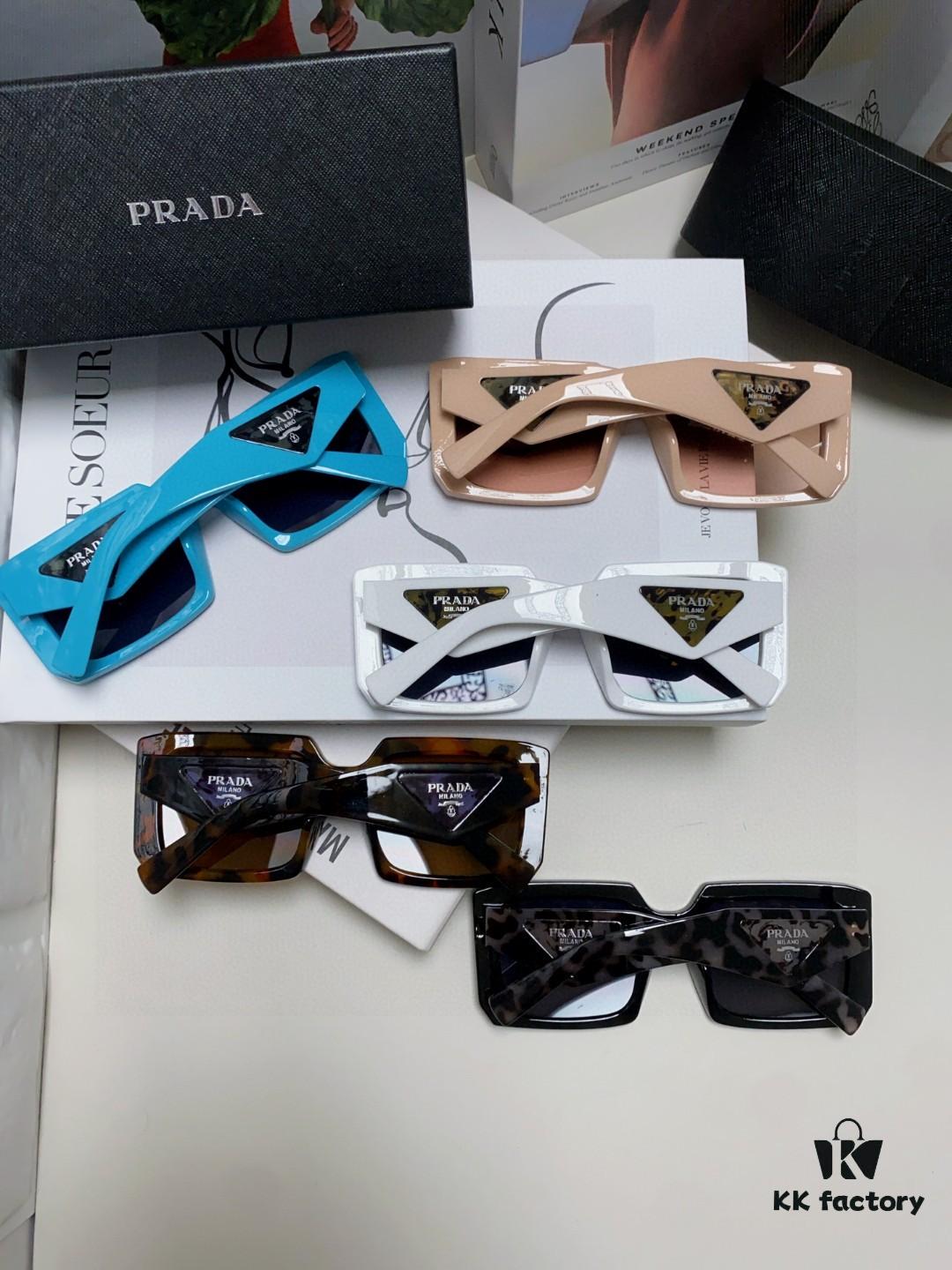 Prada 2025 Fashion Metal Polygonal Oversized Sunglasses Unisex, Checkered Lens Sun Glasses