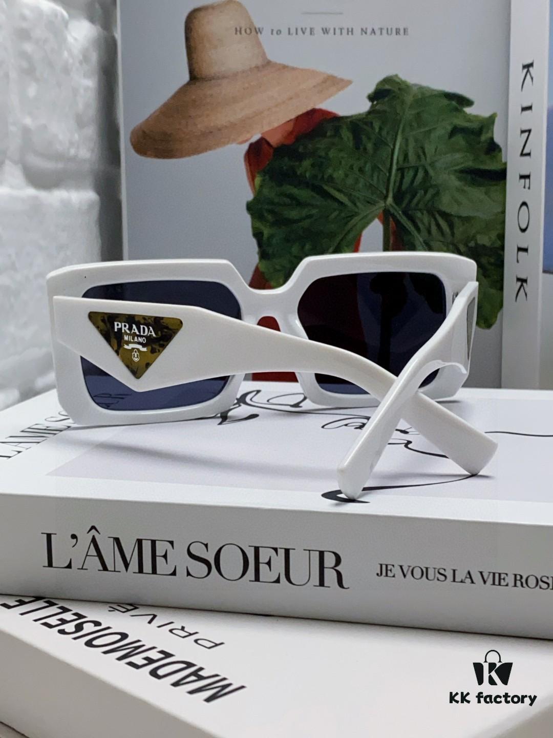 Prada 2025 Fashion Metal Polygonal Oversized Sunglasses Unisex, Stylish Sun Protection with Checkered Lens