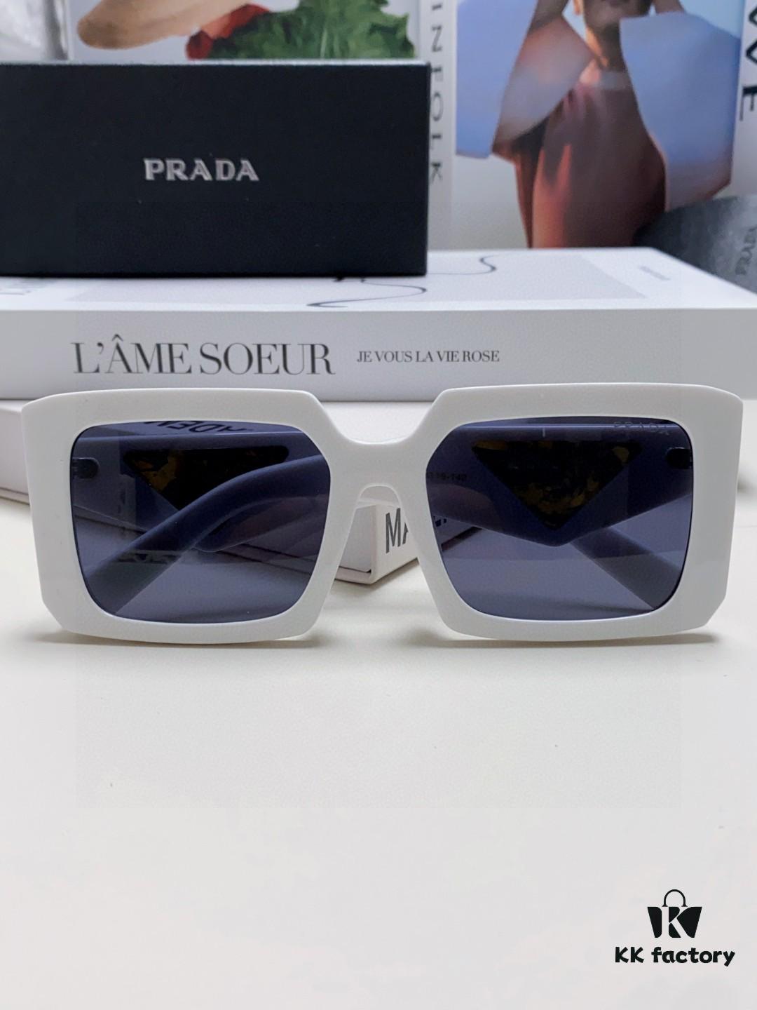 Prada 2025 Fashion Metal Polygonal Oversized Sunglasses Unisex, Stylish Sun Protection with Checkered Lens