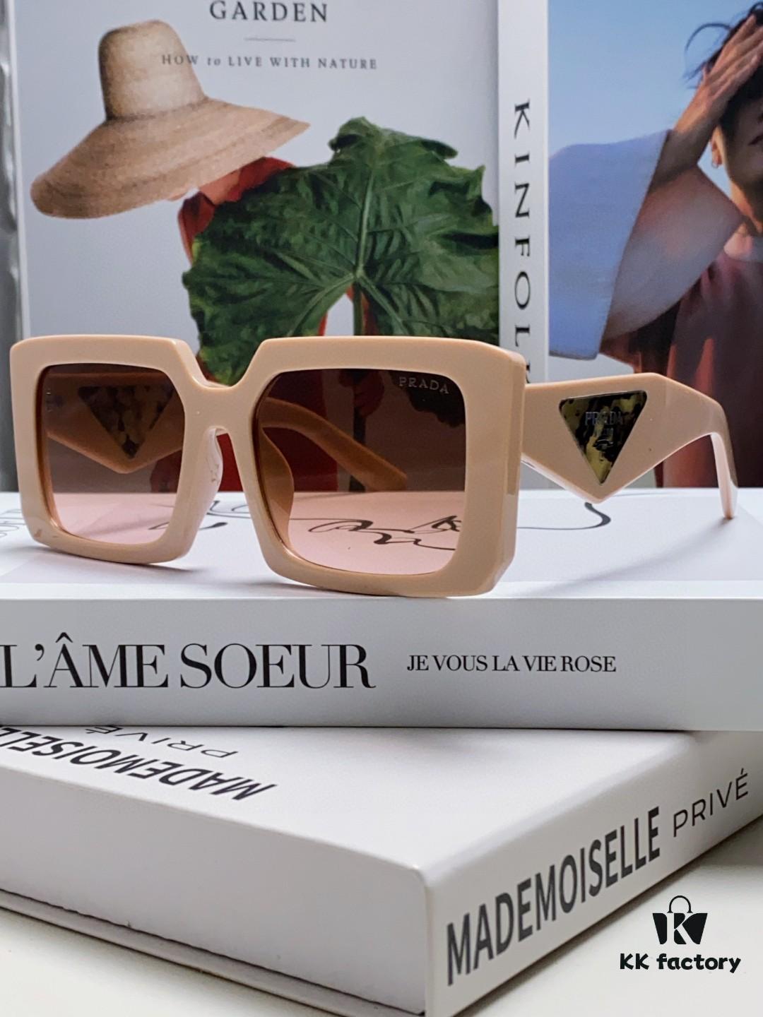 Prada 2025 Fashion Metal Polygonal Oversized Sunglasses Unisex, Checkered Lens Sunglasses for Men and Women