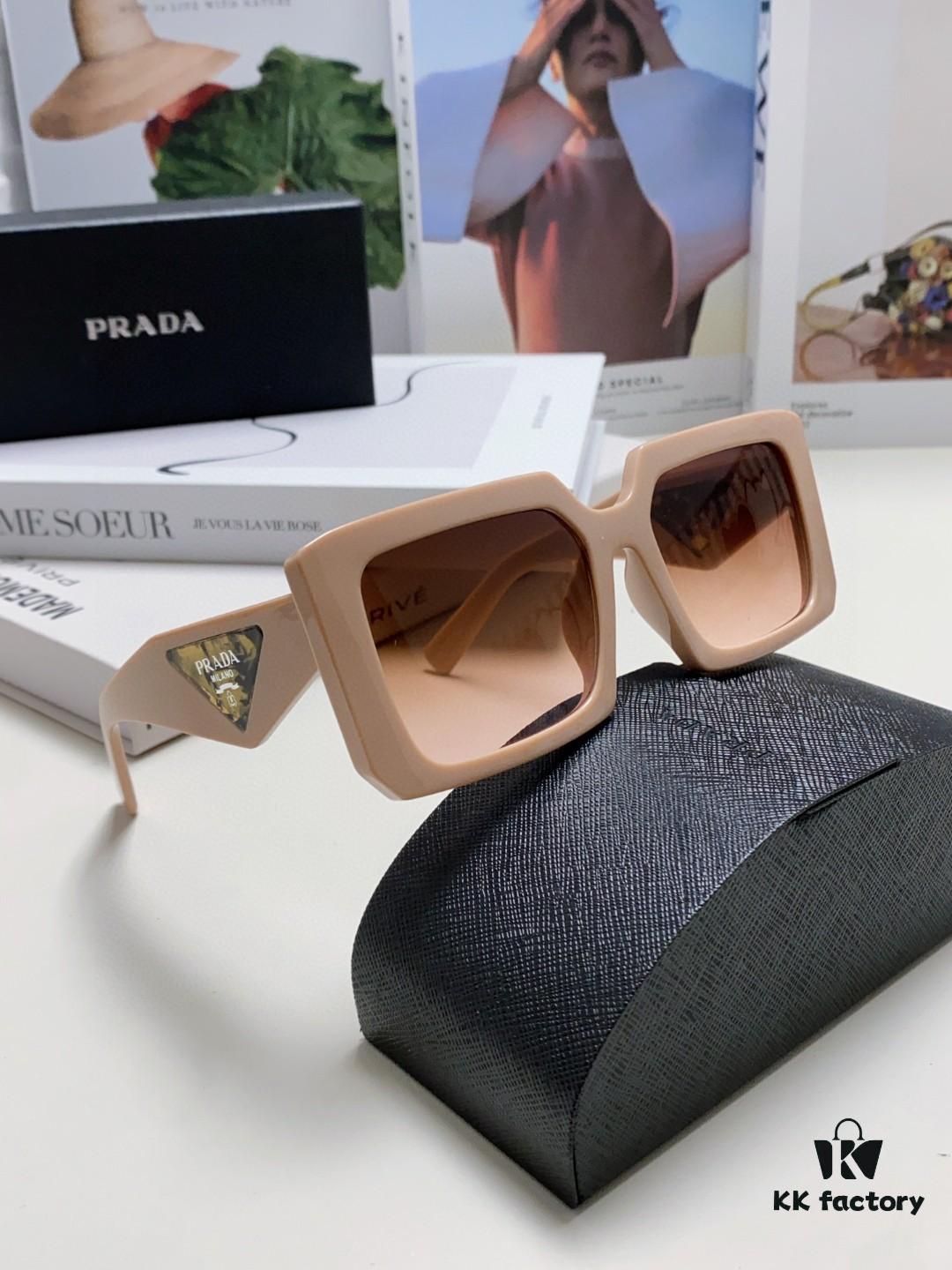 Prada 2025 Fashion Metal Polygonal Oversized Sunglasses Unisex, Checkered Lens Sunglasses for Men and Women