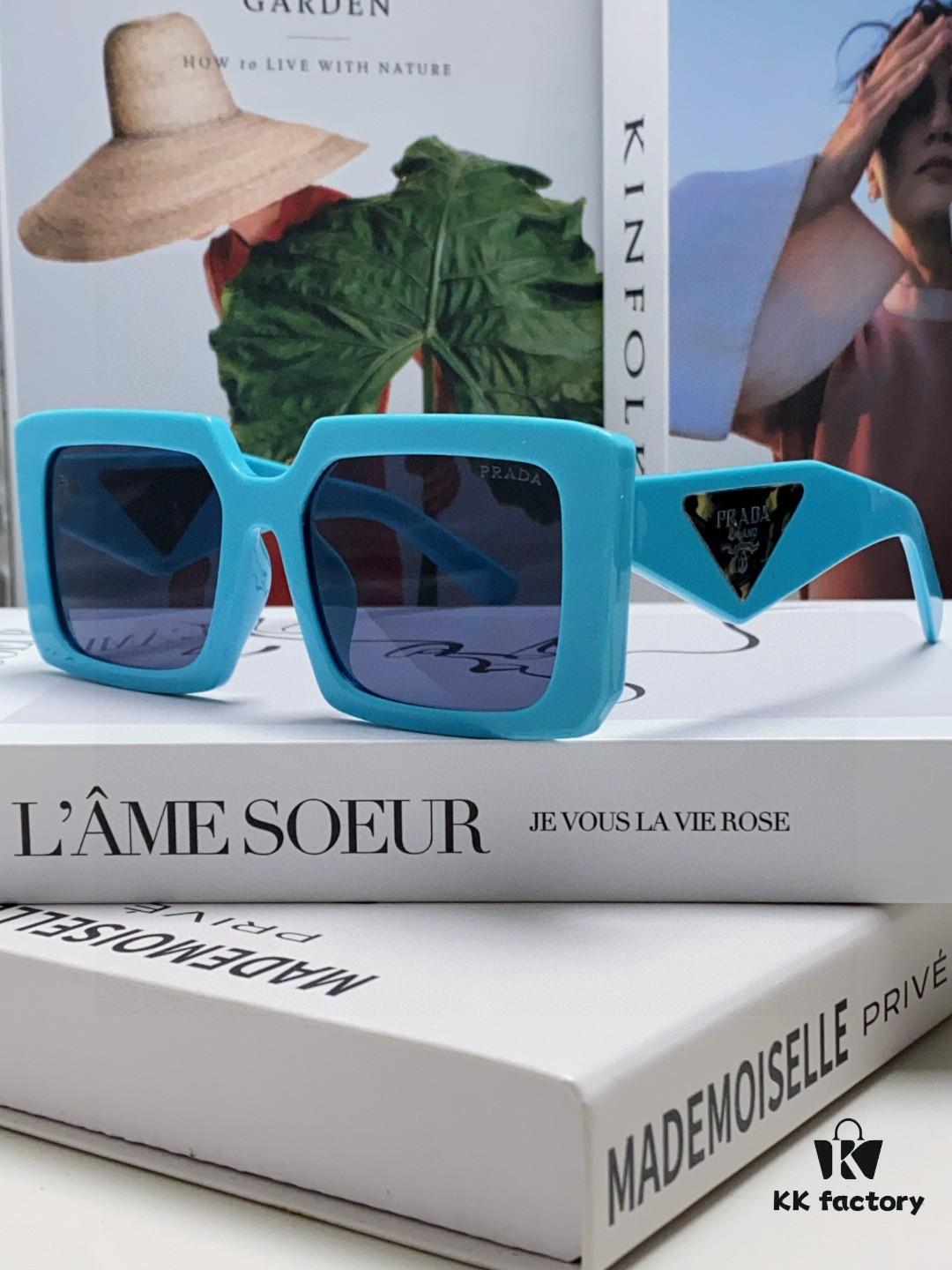 Prada 2025 Fashionable Metallic Polygon Oversized Sunglasses Unisex, Checkered Lens Design