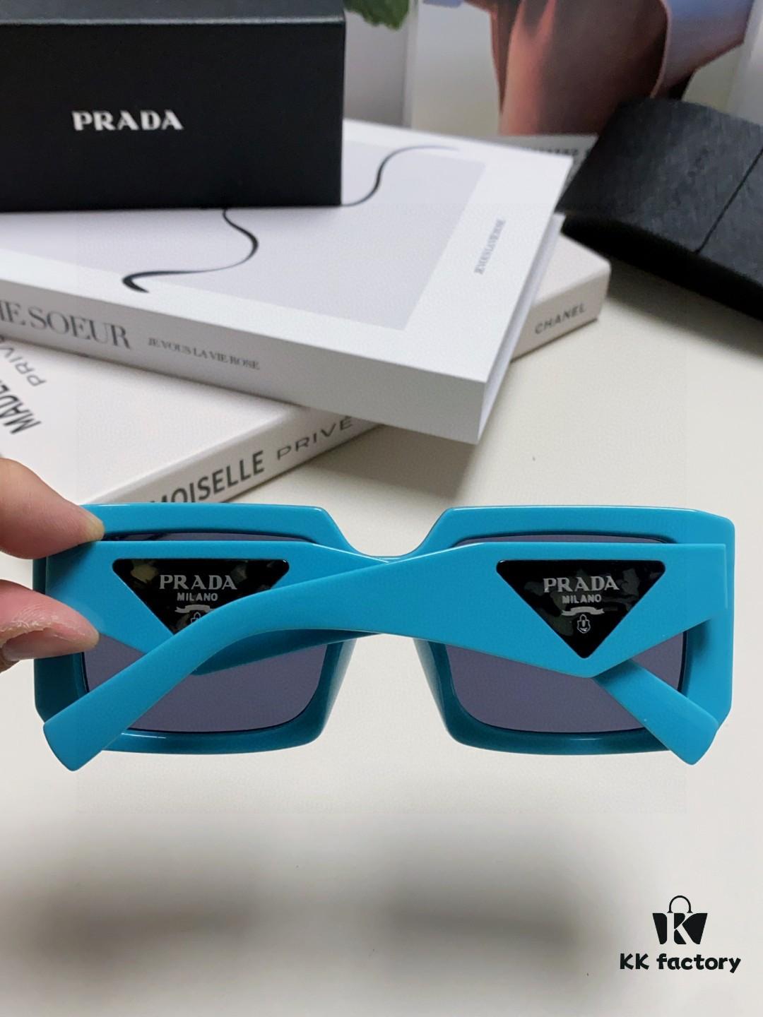 Prada 2025 Fashionable Metallic Polygon Oversized Sunglasses Unisex, Checkered Lens Design