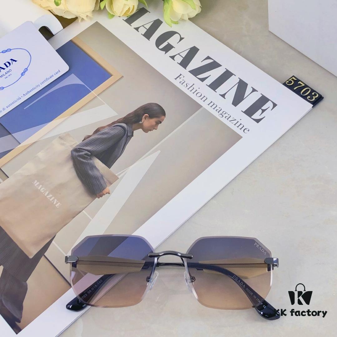 Prada New Arrival Fashionable Frameless Cut-out Sunglasses, Versatile Trendy Street Snap Shades