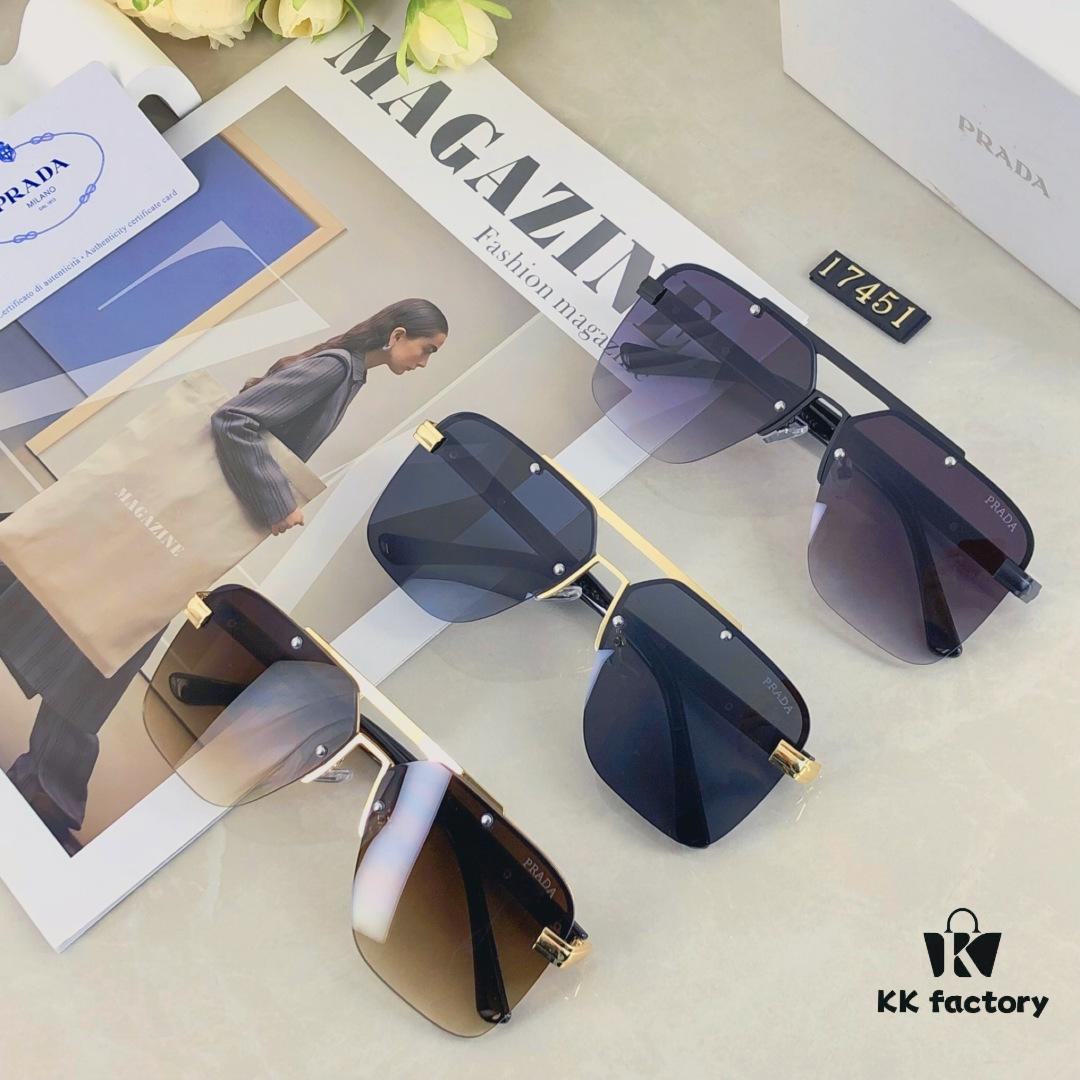 Prada European and American High-End Men's Sunglasses Dual-Bridge Metal UV Protection Driving Sunglasses New Arrival